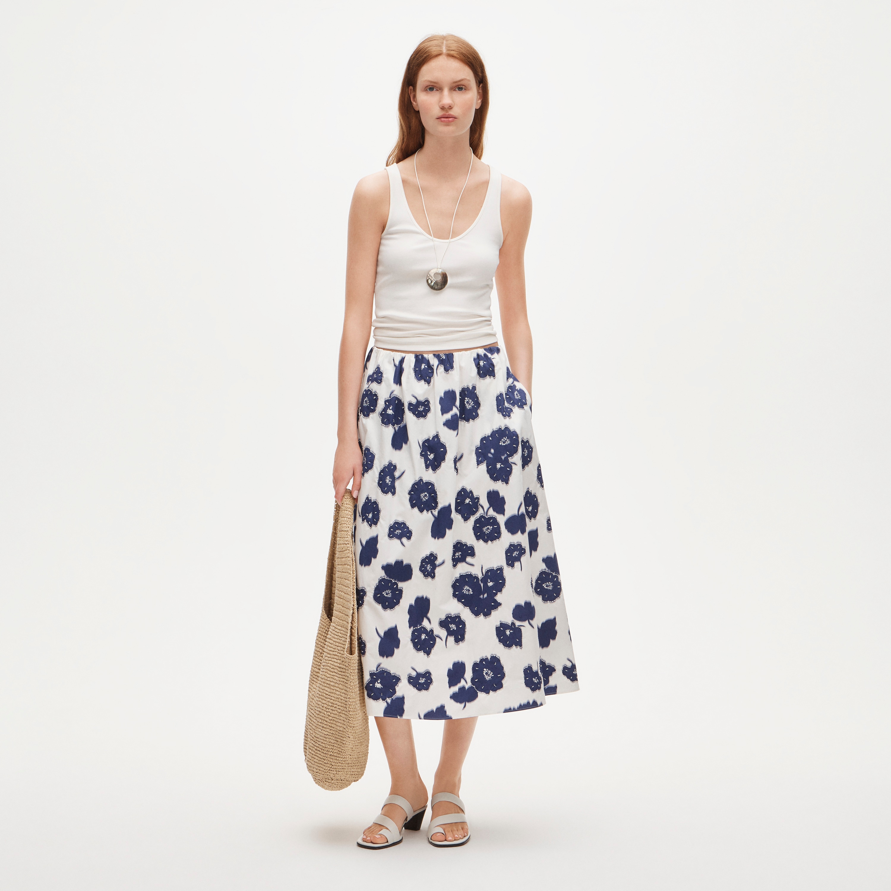 Beckett midi skirt in blurred floral print with beads