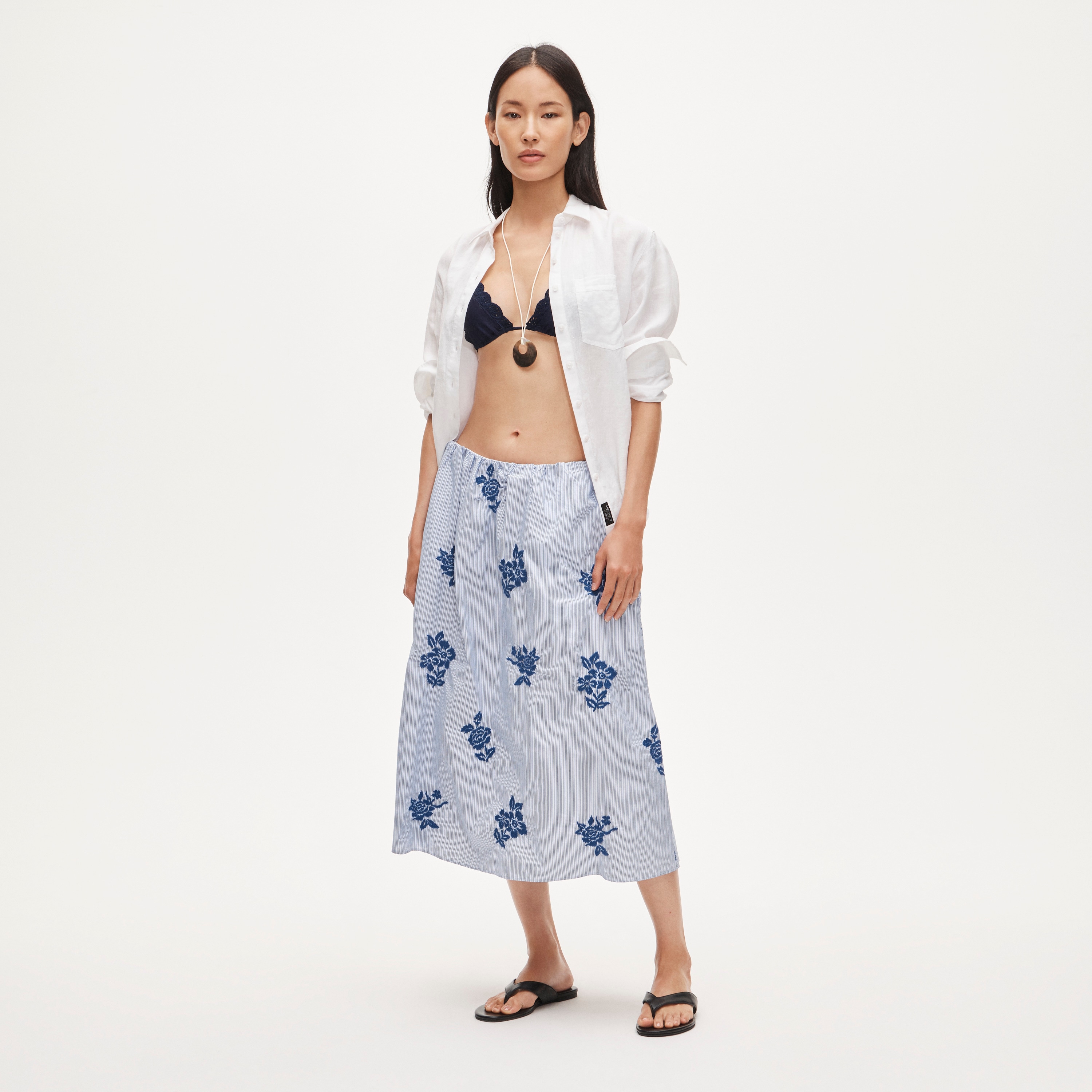 Beckett Midi Skirt In Embroidered Floral Stripe For Women | J.Crew