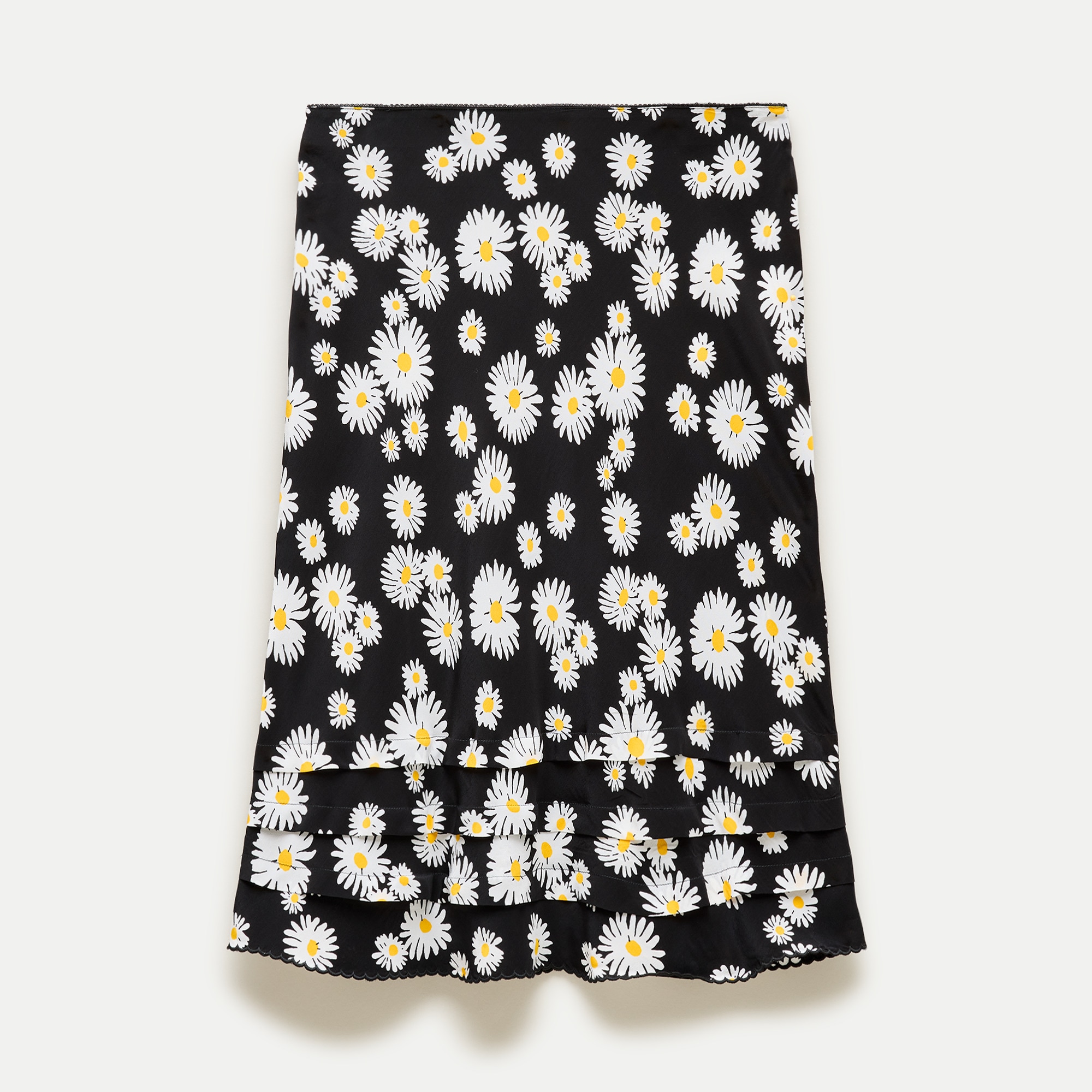 Ruffle-trim slip skirt in vintage daisy-print crepe de chine