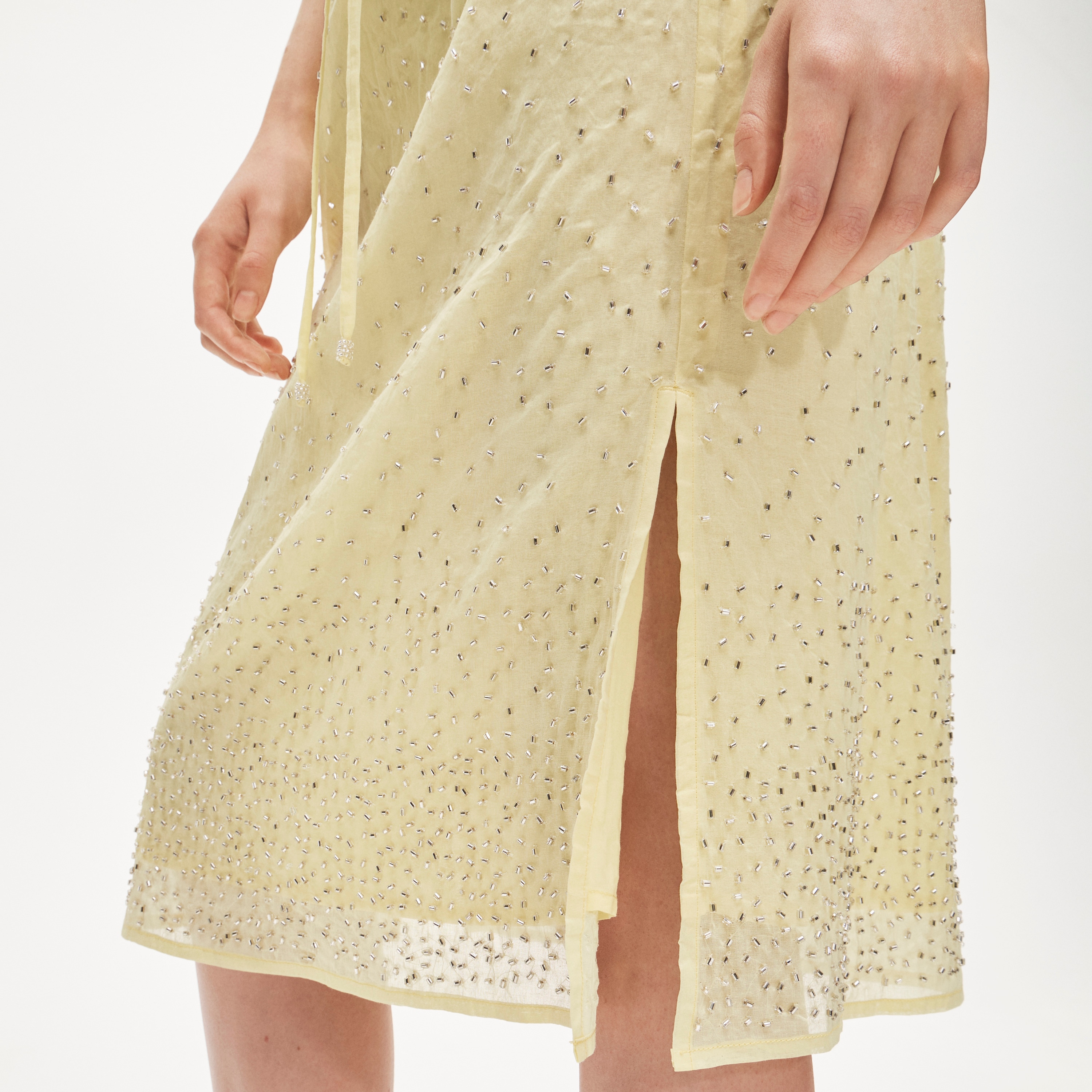 Drawstring slip skirt in beaded cotton