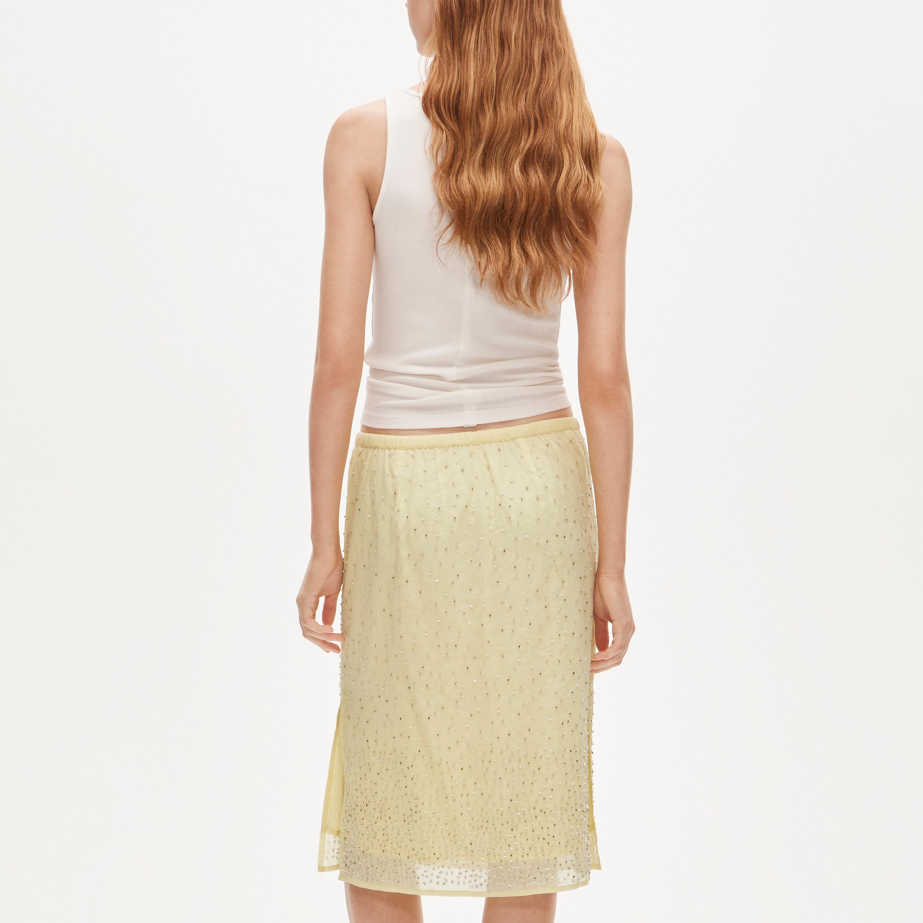 Drawstring slip skirt in beaded cotton