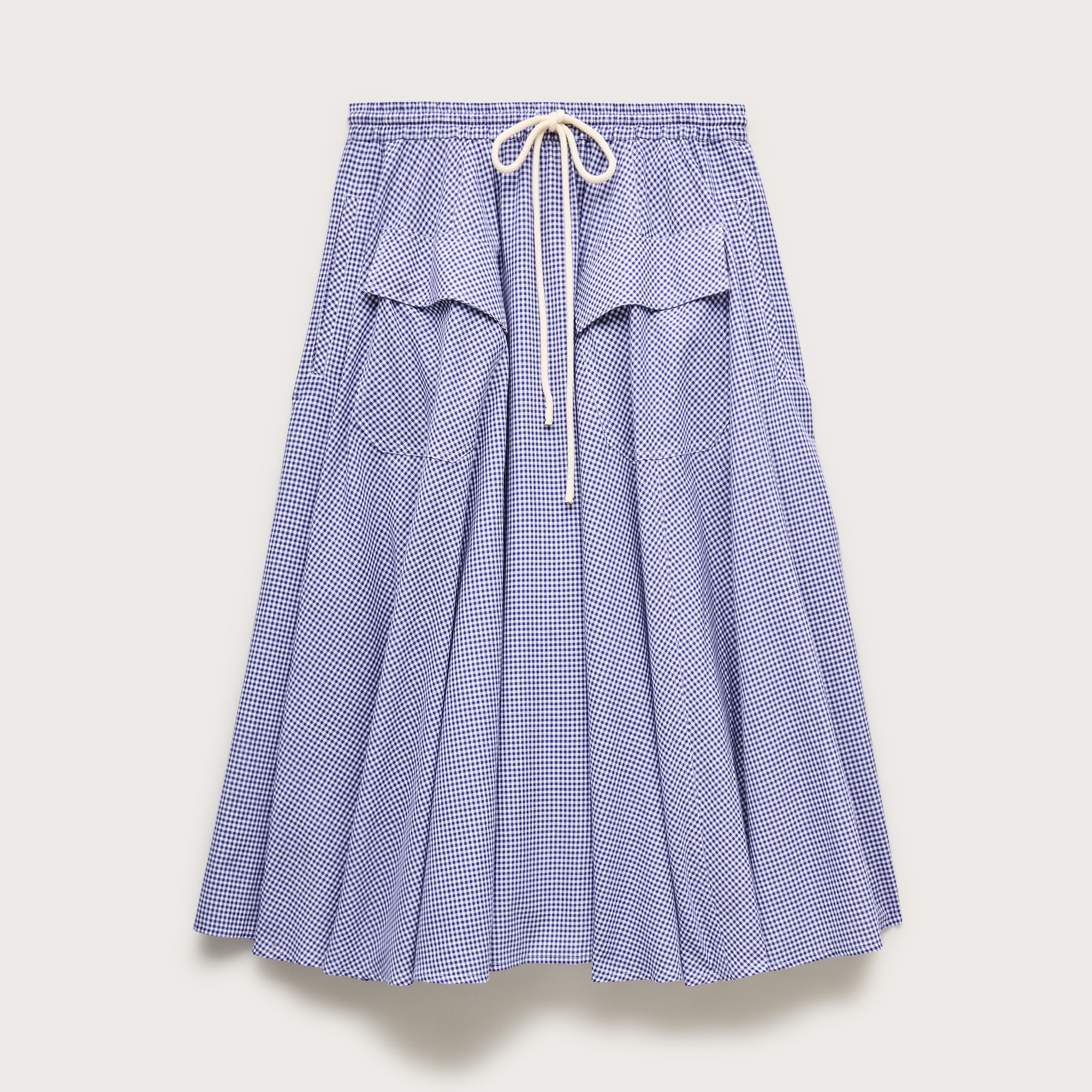 Patch-pocket midi skirt in gingham cotton madras