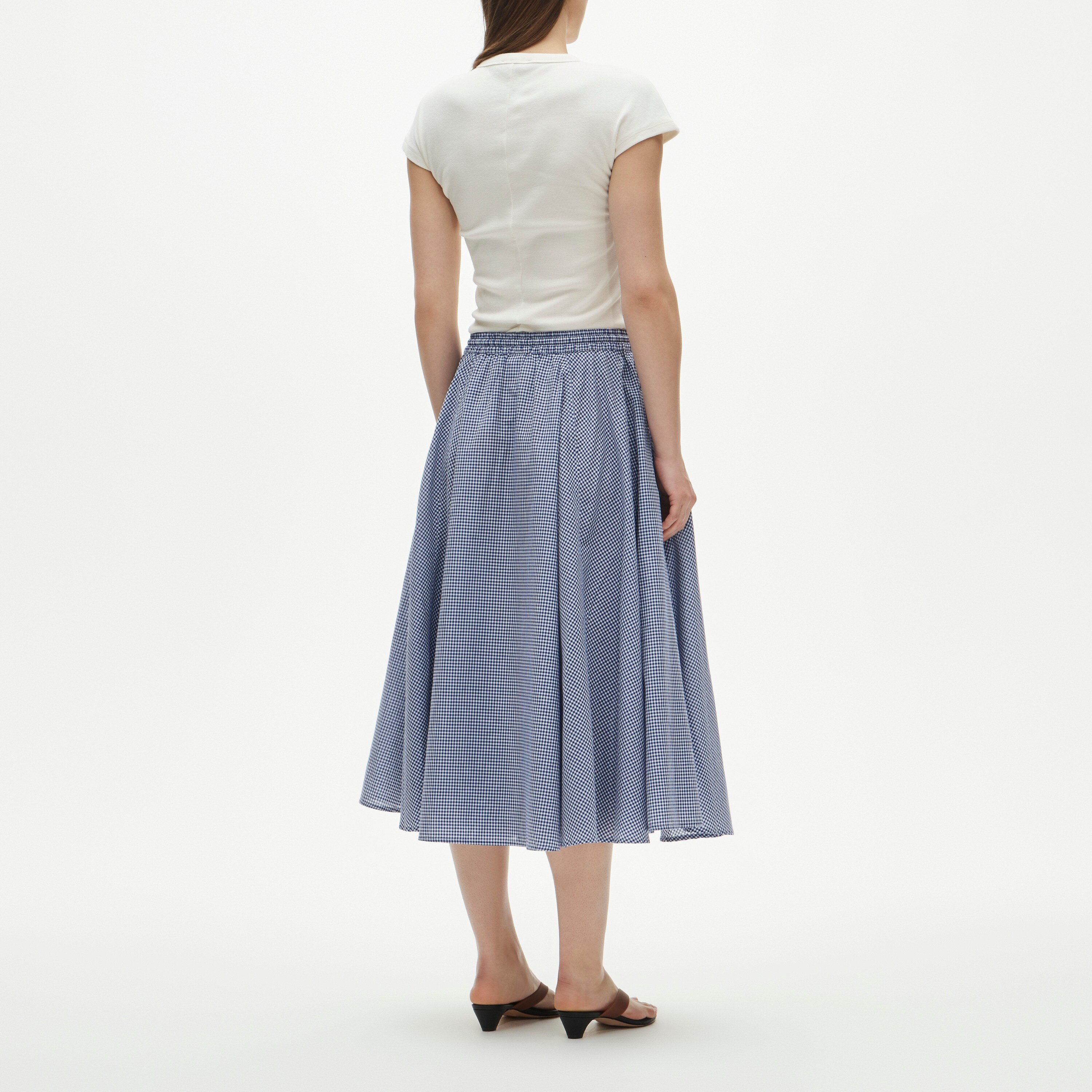 Patch-pocket midi skirt in gingham cotton madras