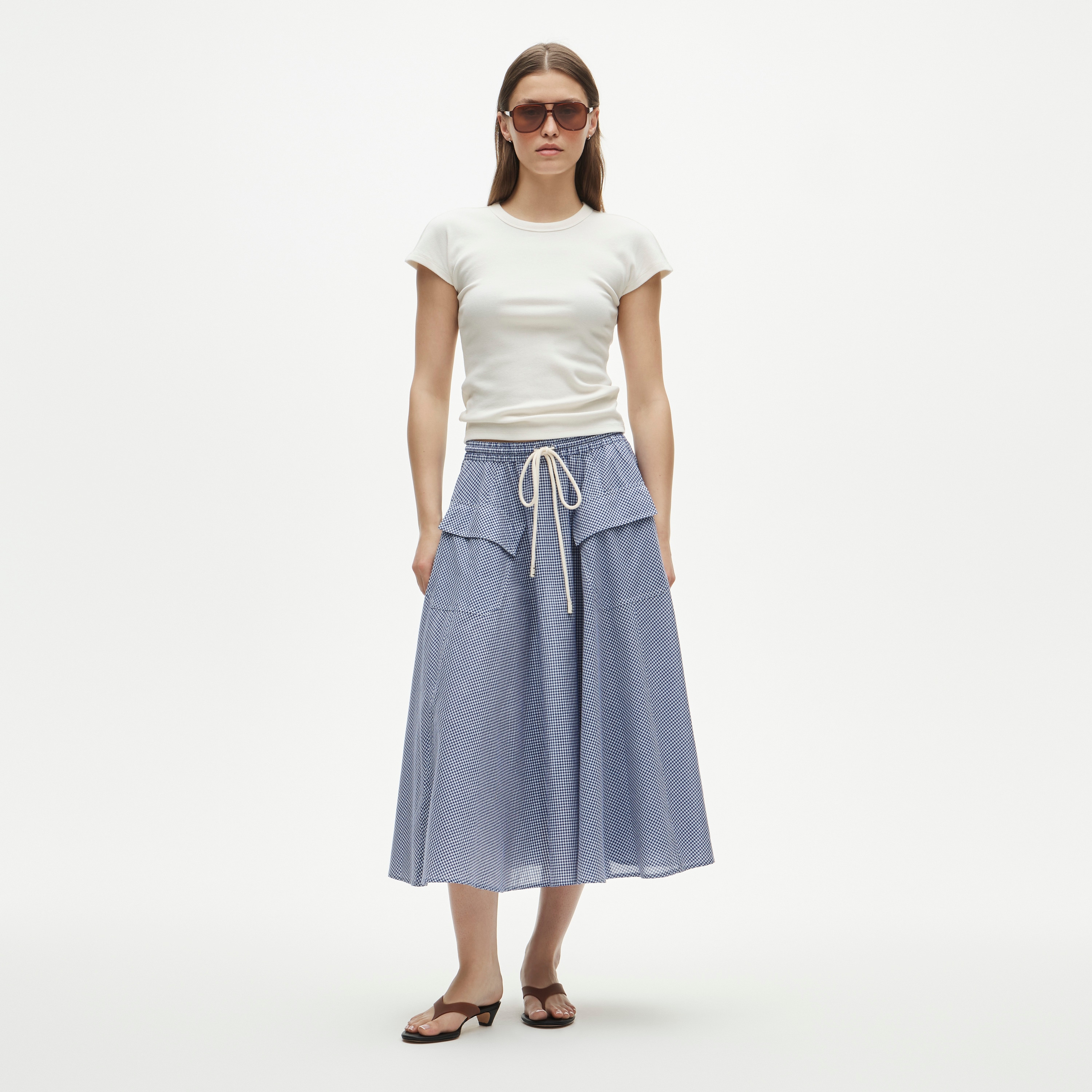 Patch-pocket midi skirt in gingham cotton madras - image 2