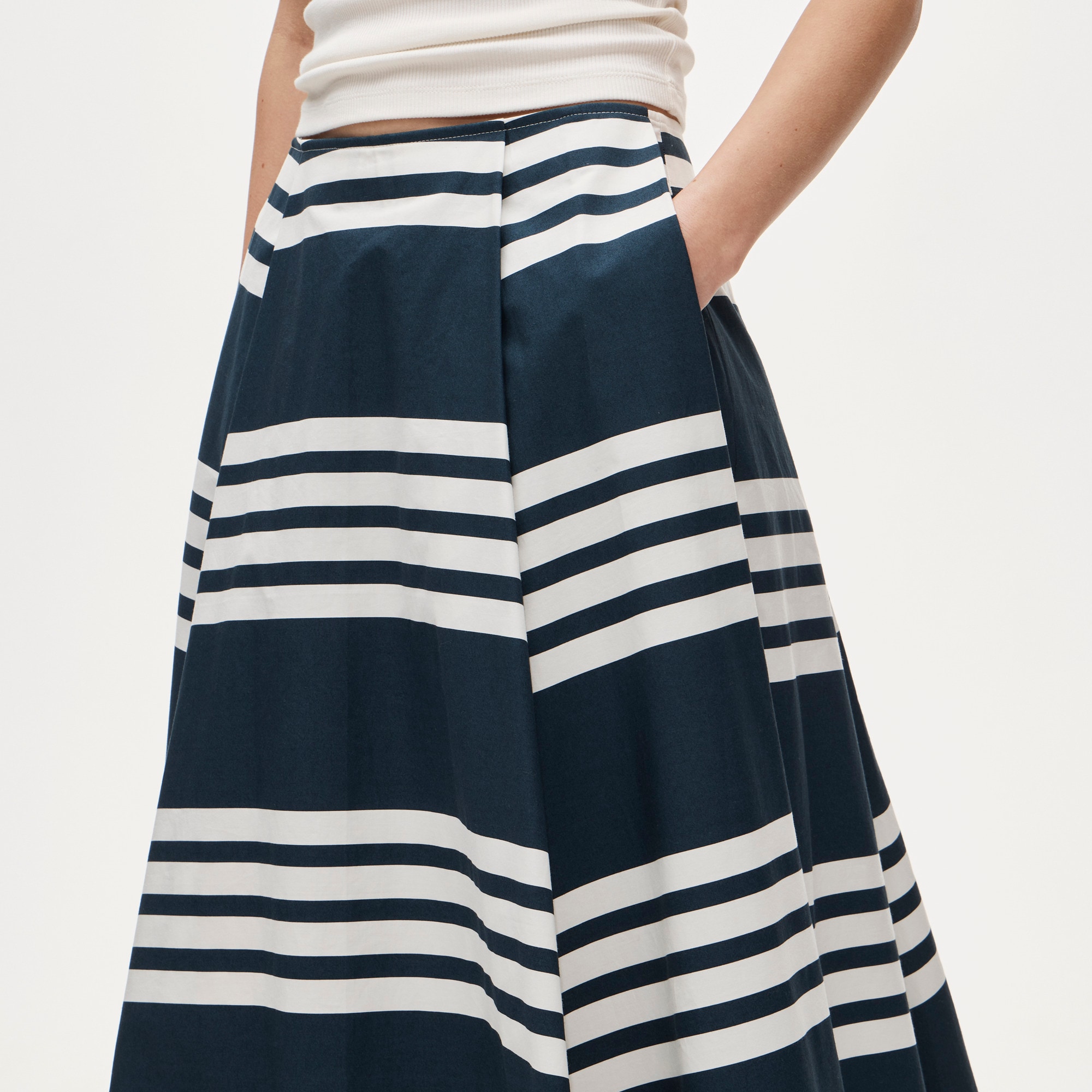 Side-pleat midi skirt in sailor-stripe cotton poplin - image 3