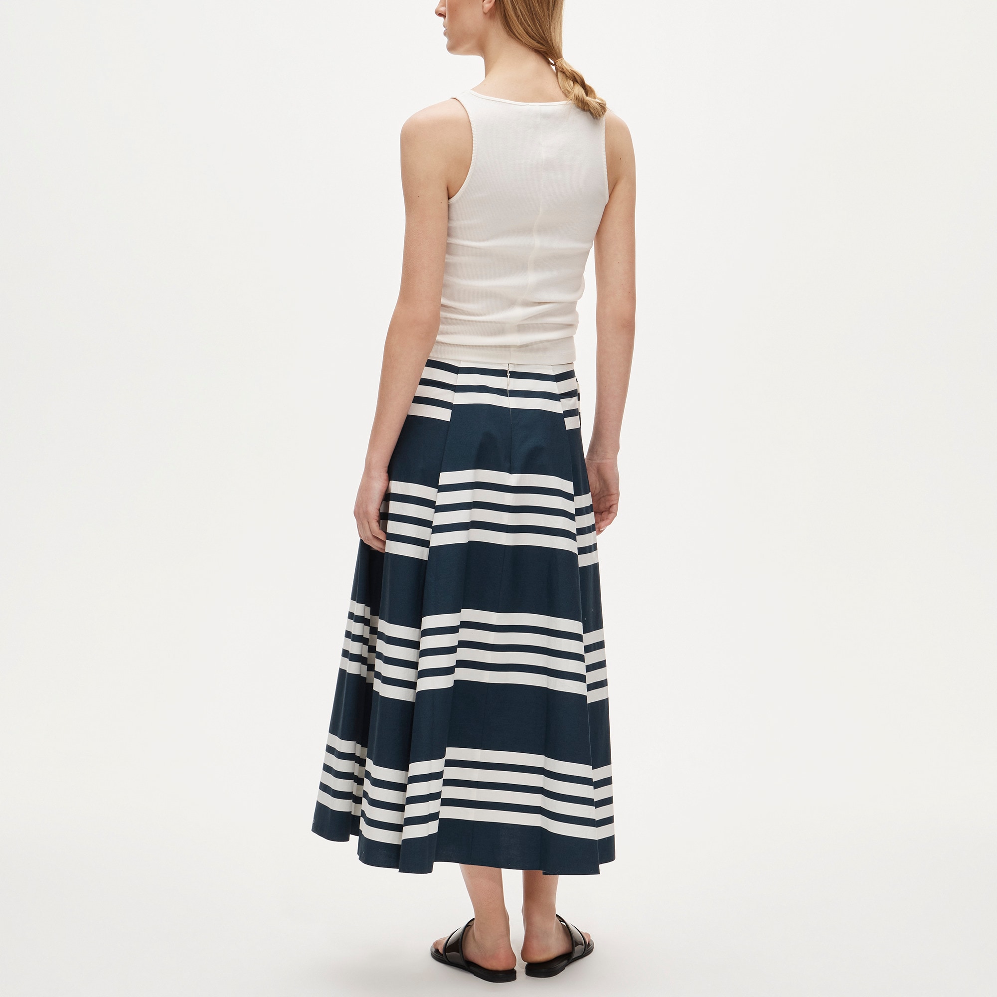 Side-pleat midi skirt in sailor-stripe cotton poplin - image 4