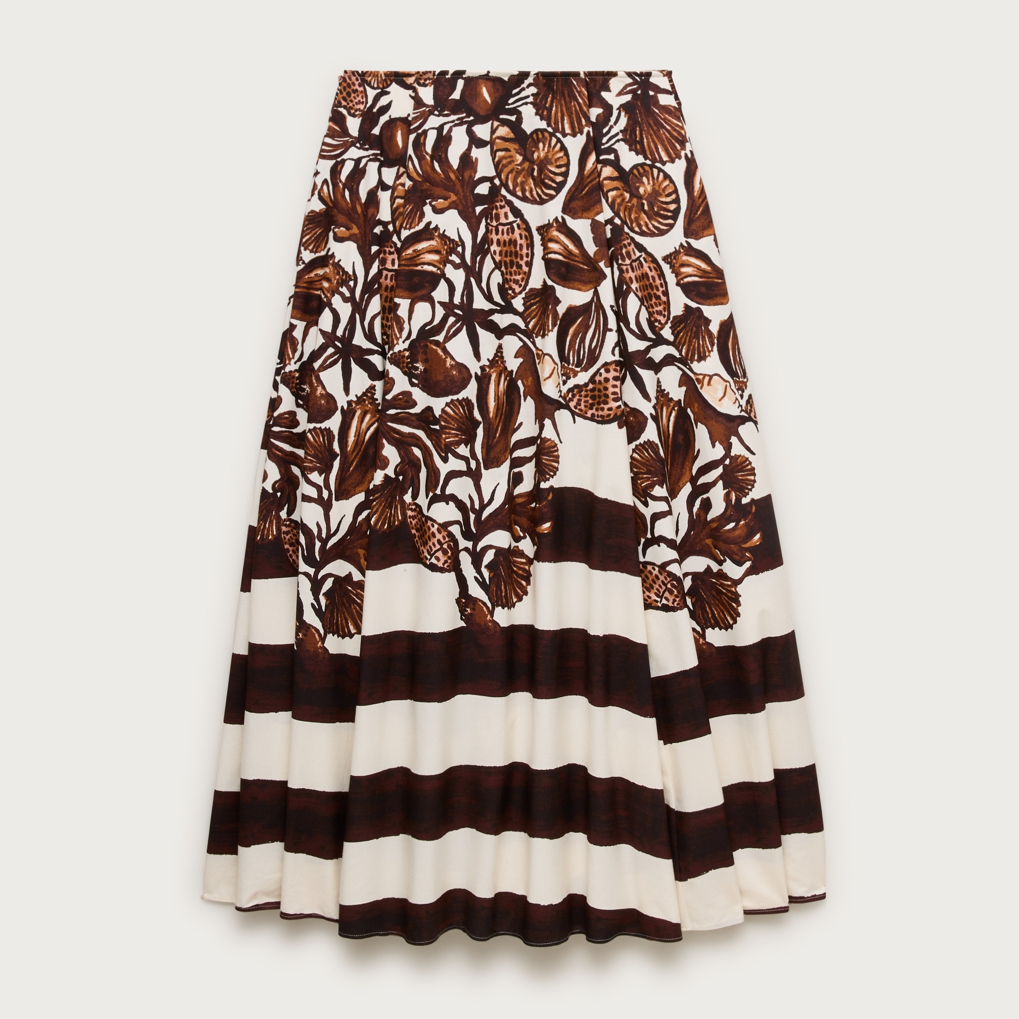 Side-pleat midi skirt in lobster & seashell print