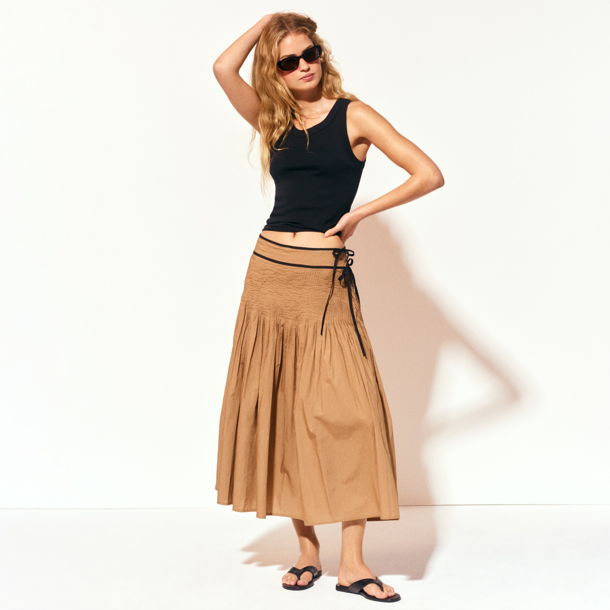 Faux Side-tie Pleated Skirt In Cotton Poplin For Women | J.Crew