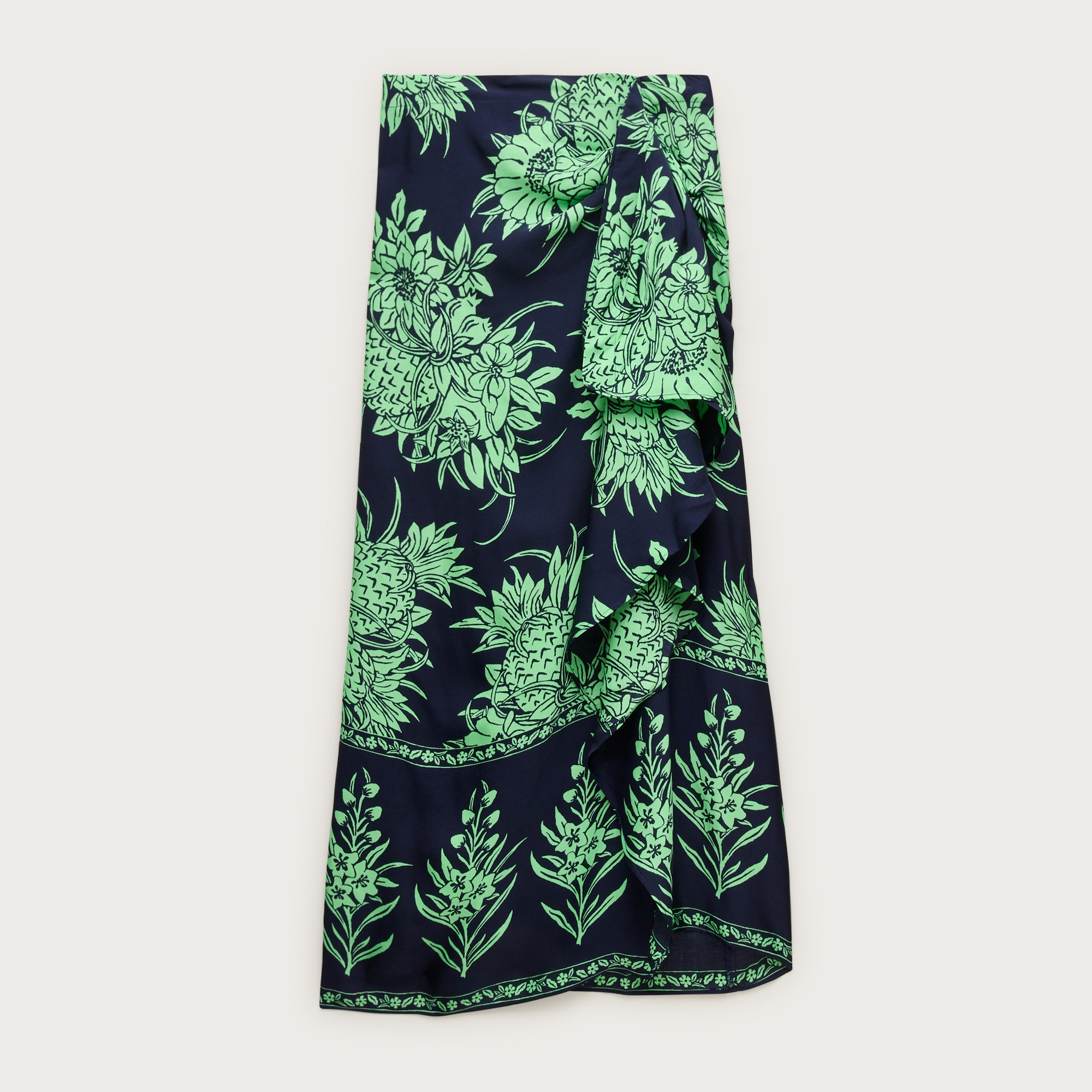 Faux-wrap skirt in pineapple garden-print viscose twill