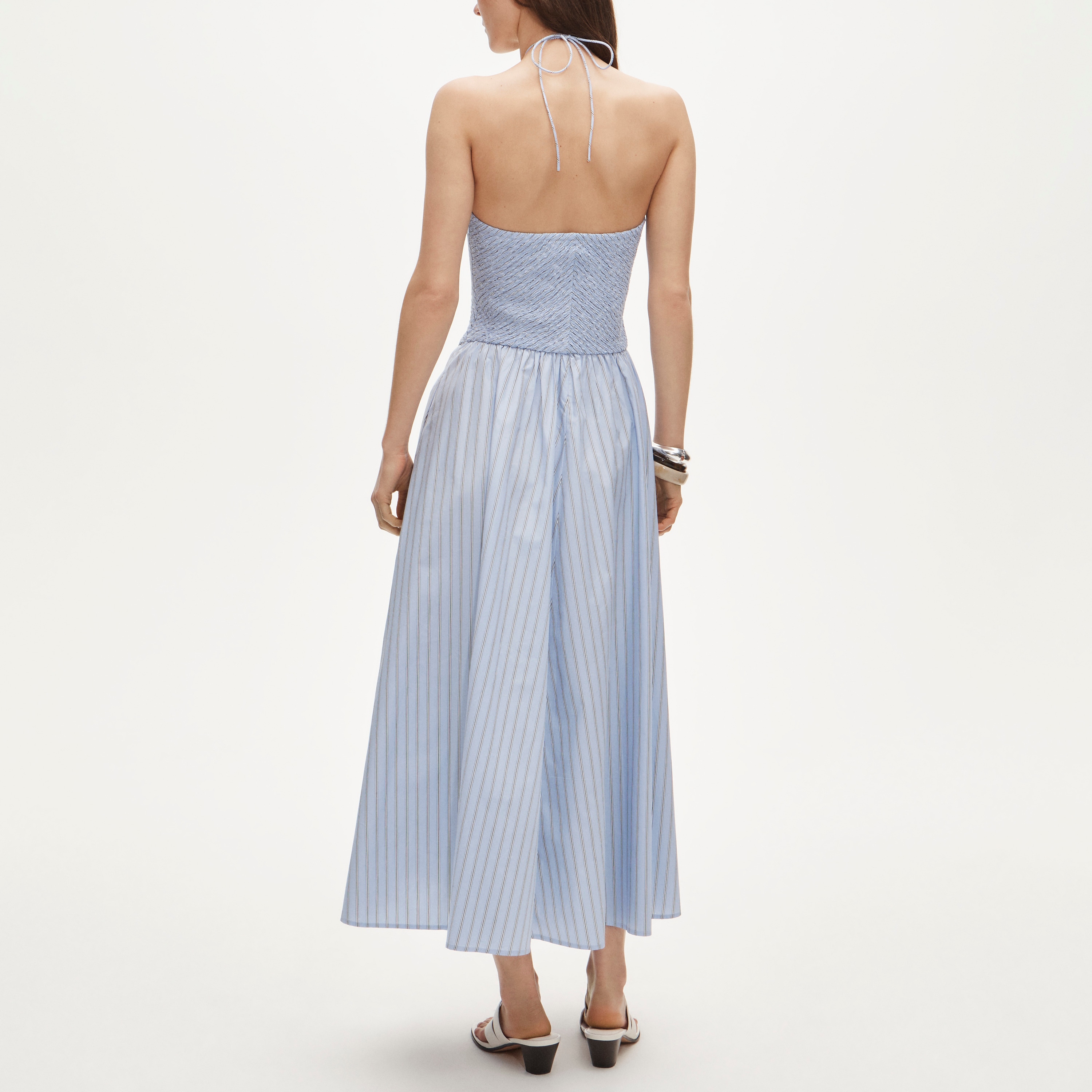 Smocked halter dress in stripe