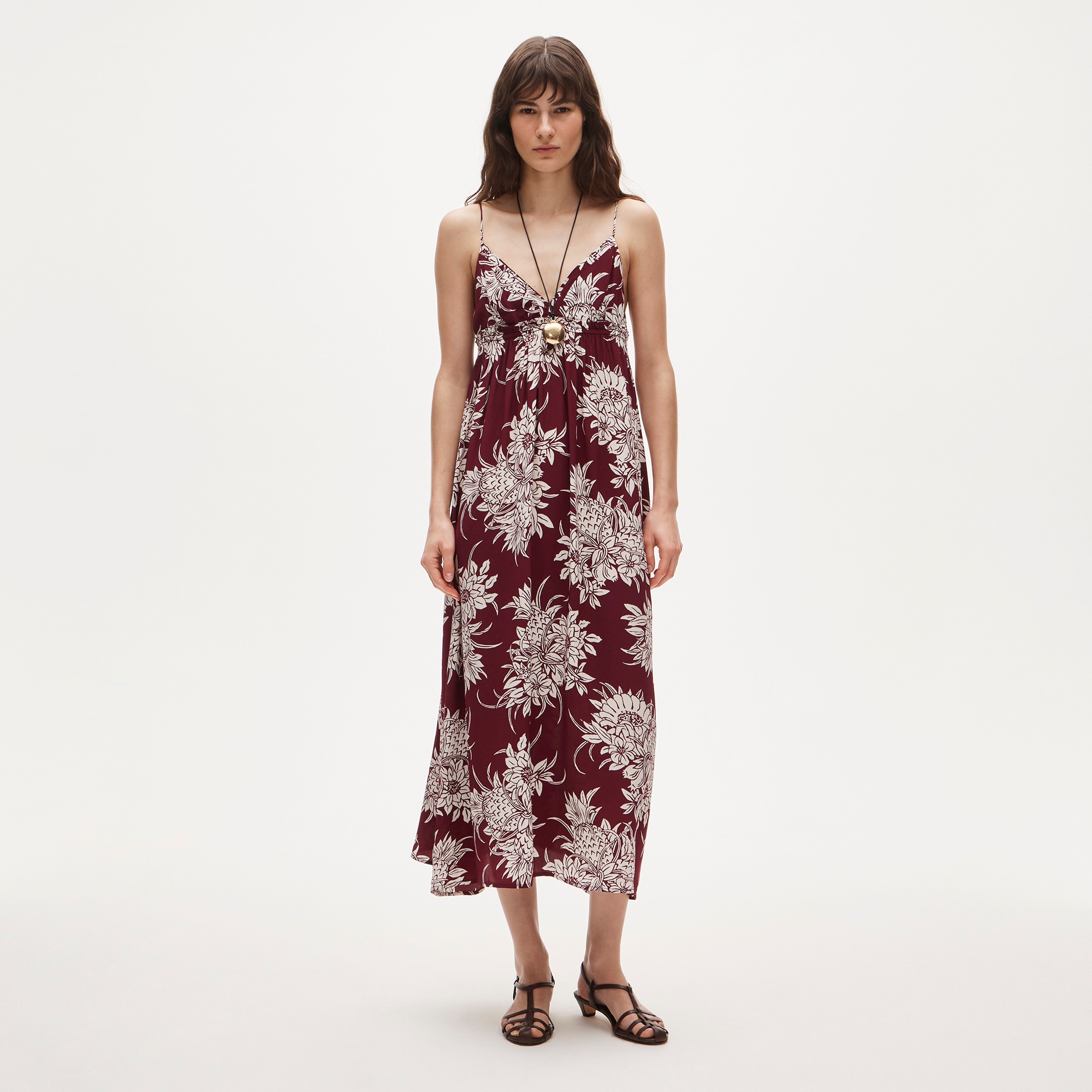 Empire-waist midi dress in pineapple garden&ndash;print crepe de chine - image 2