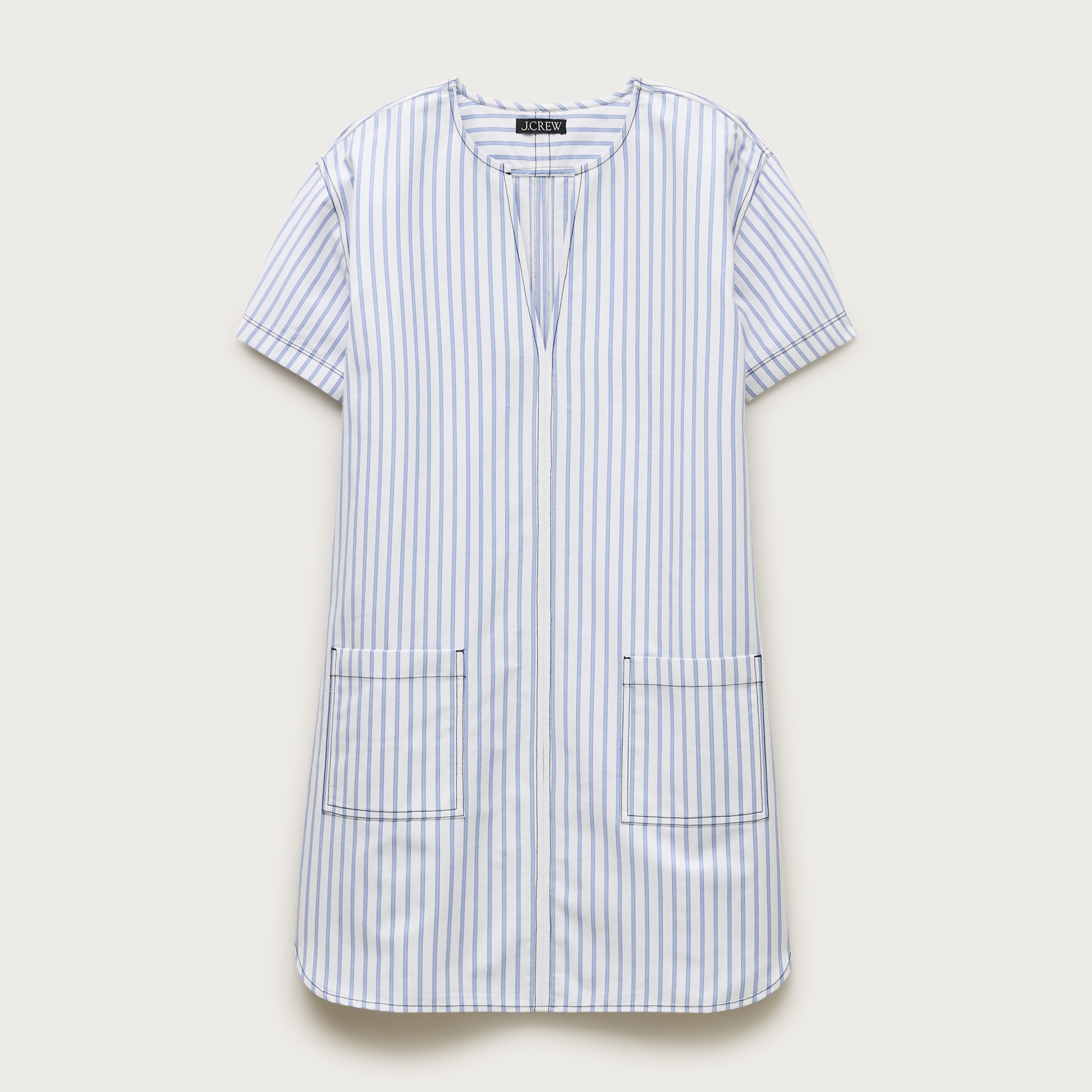 Patch-pocket pullover dress in striped structured cotton poplin from J.Crew - $158