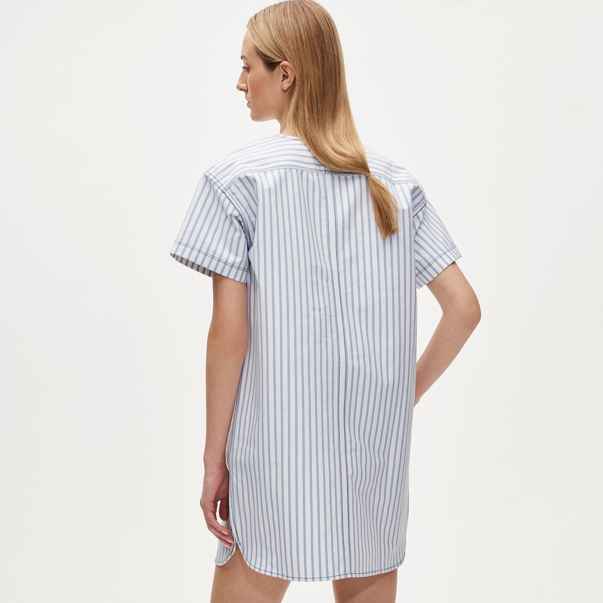Patch-pocket pullover dress in striped structured cotton poplin - image 4