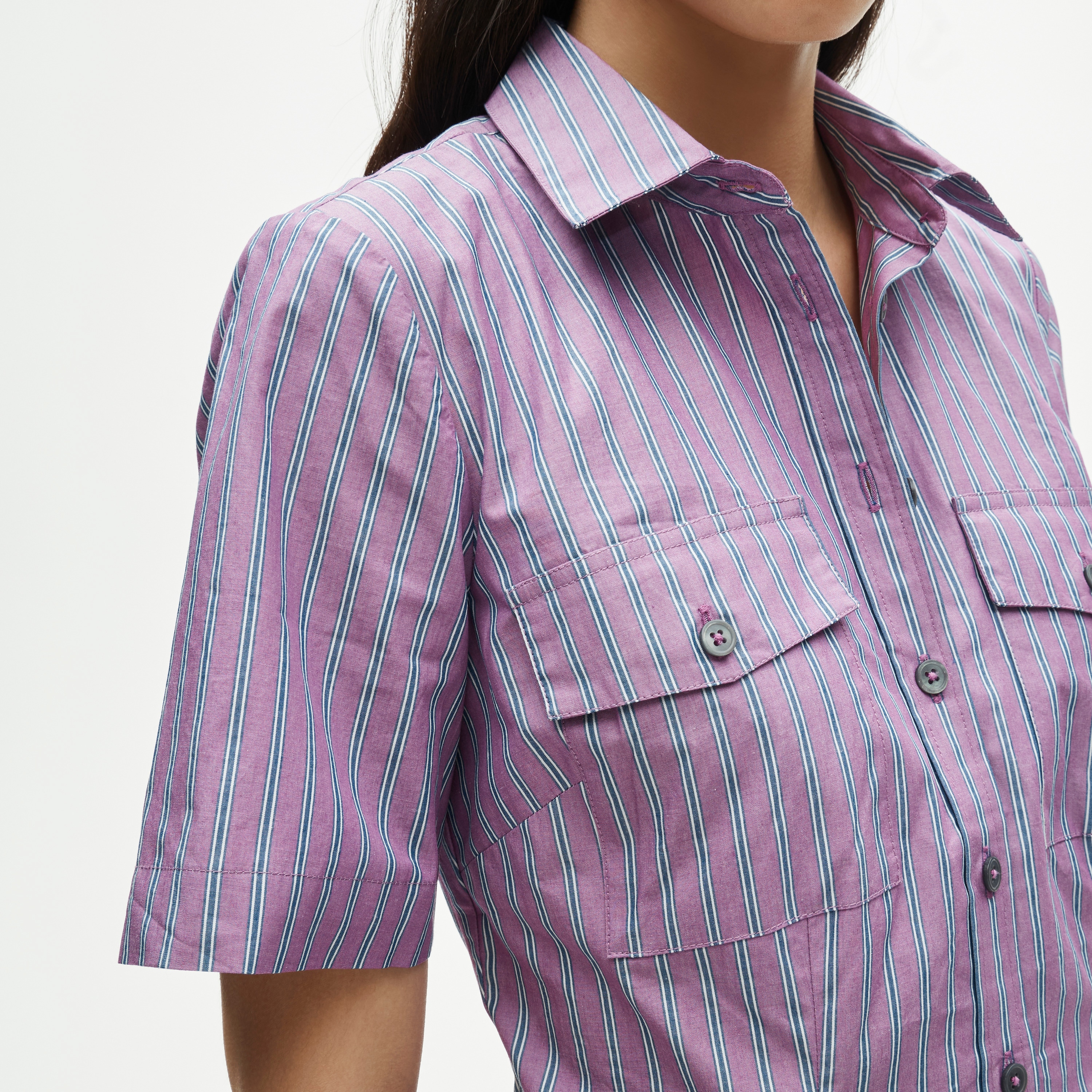 Utility shirt-dress in striped cotton poplin - image 3