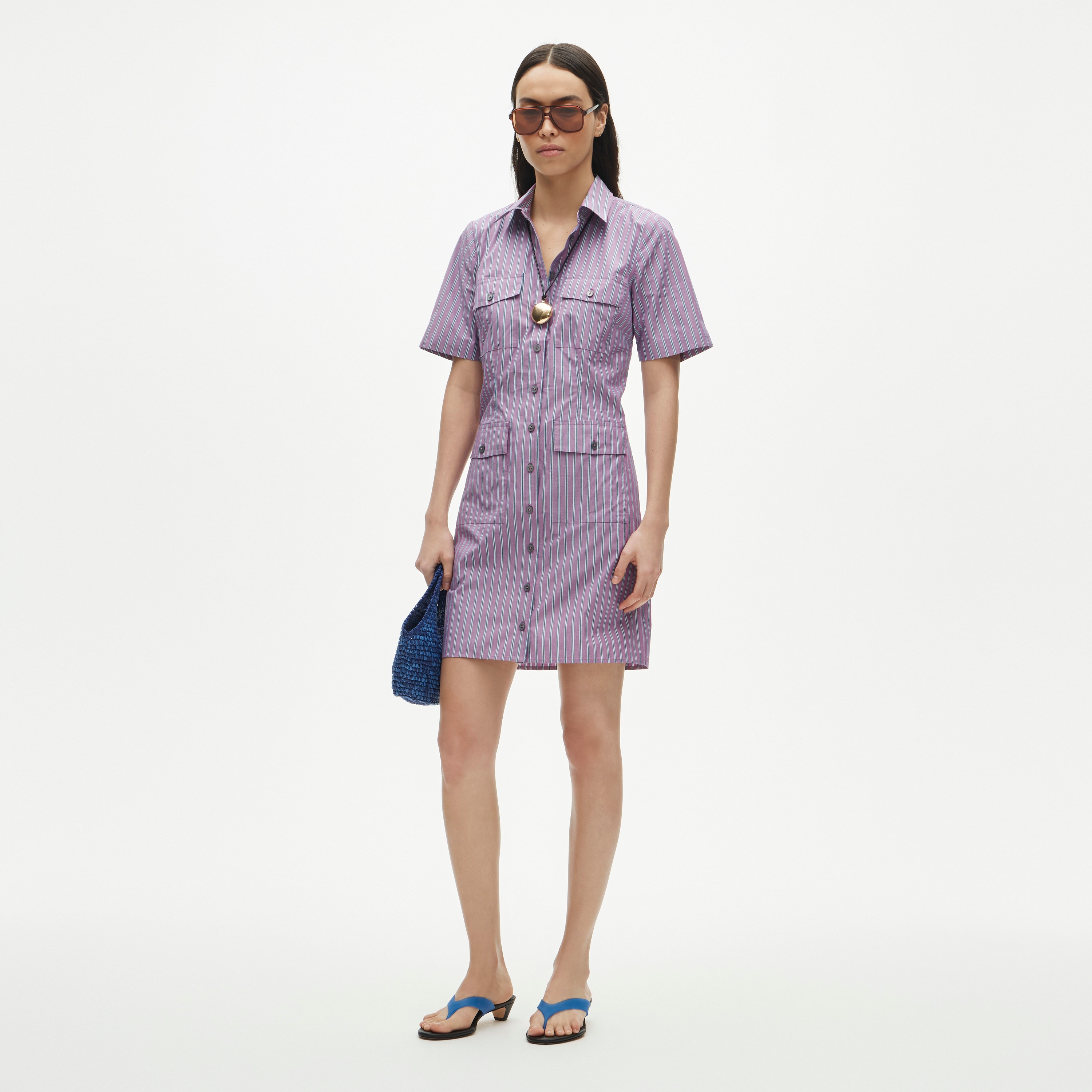 Utility shirt-dress in striped cotton poplin - image 2