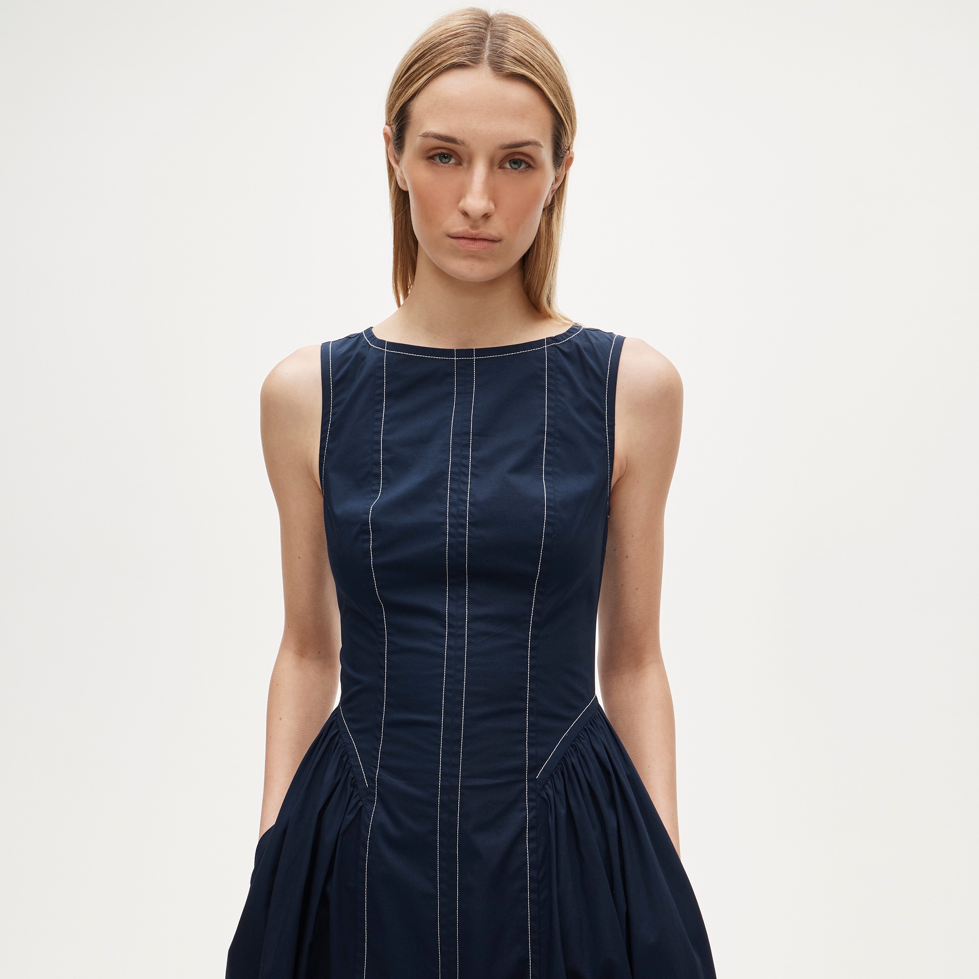 Contrast-stitch midi dress in cotton-blend poplin - image 3