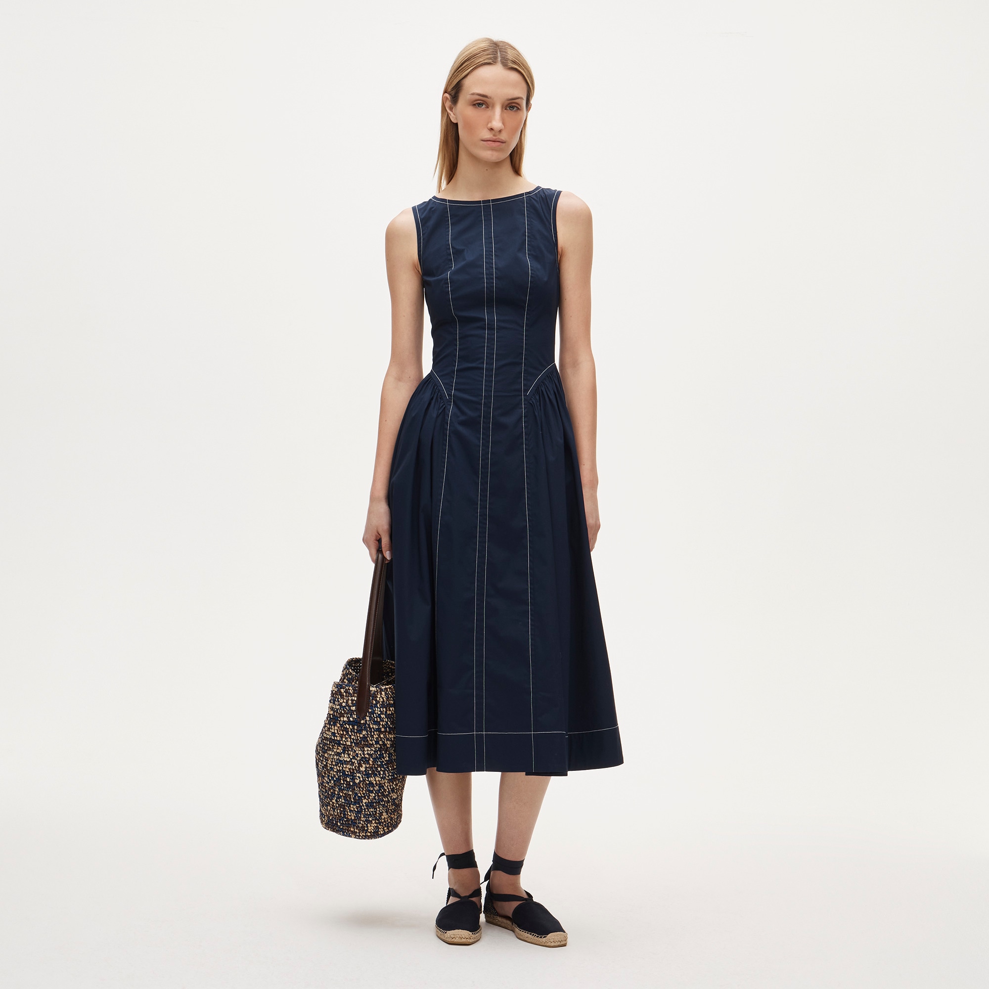 Contrast-stitch midi dress in cotton-blend poplin - image 2