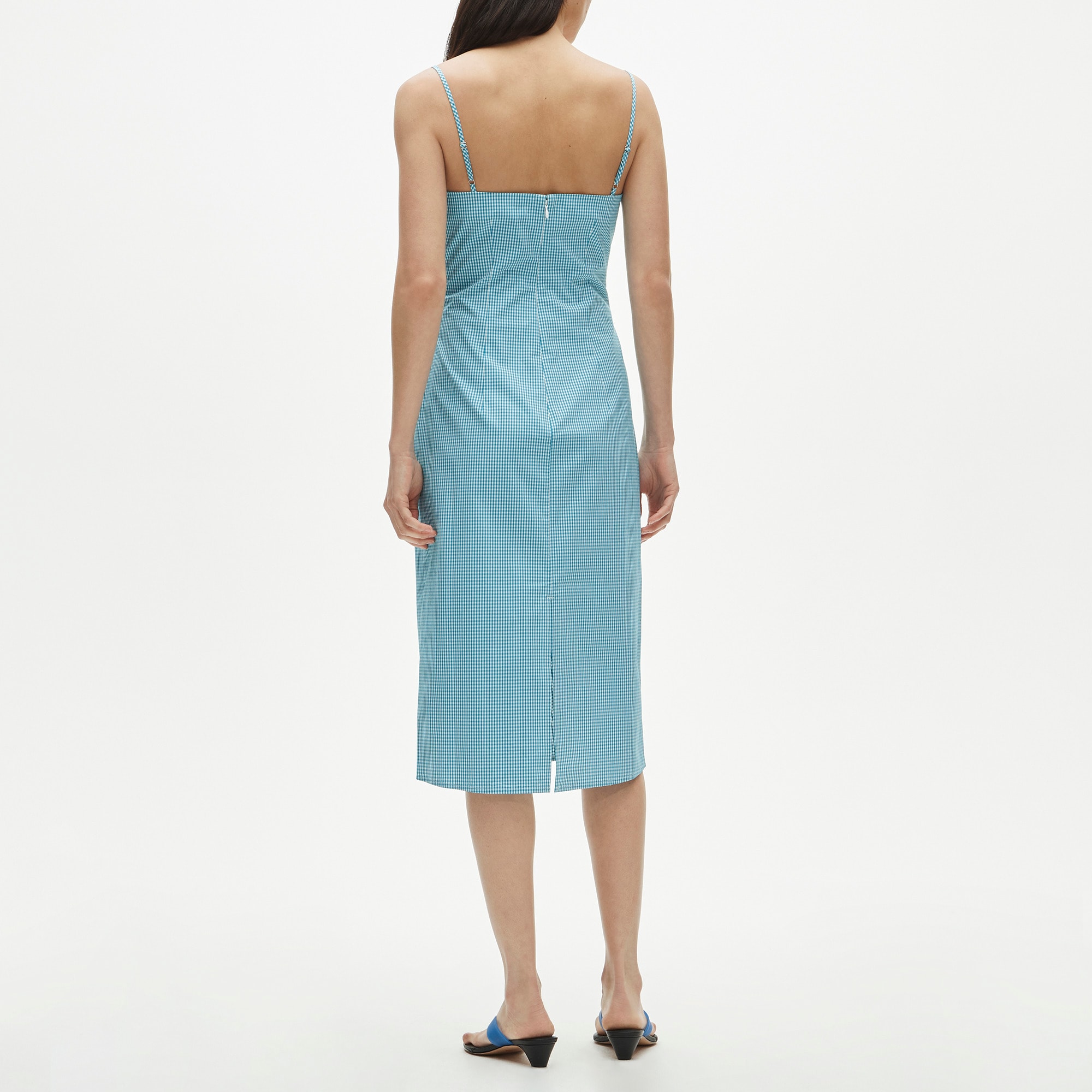 Ruched sheath dress in gingham stretch poplin - image 4
