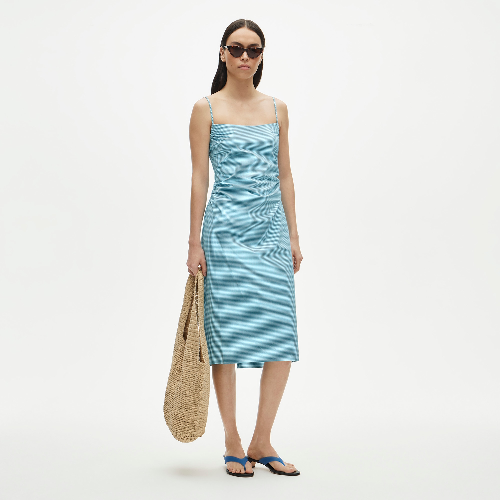 Ruched sheath dress in gingham stretch poplin - image 2