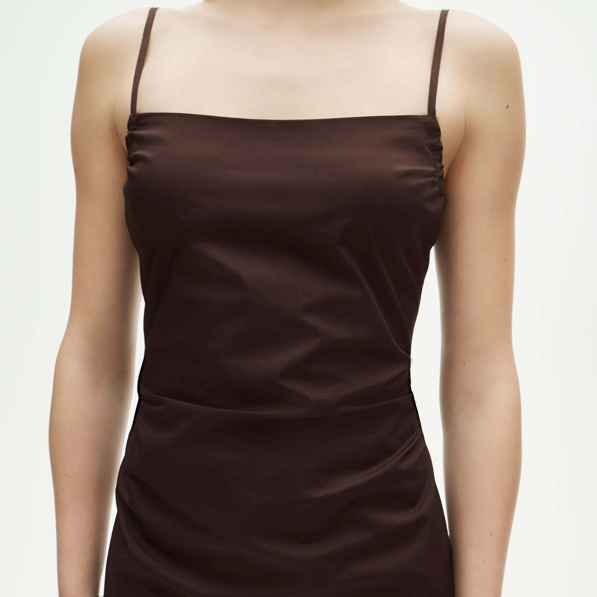 Ruched sheath dress in stretch poplin