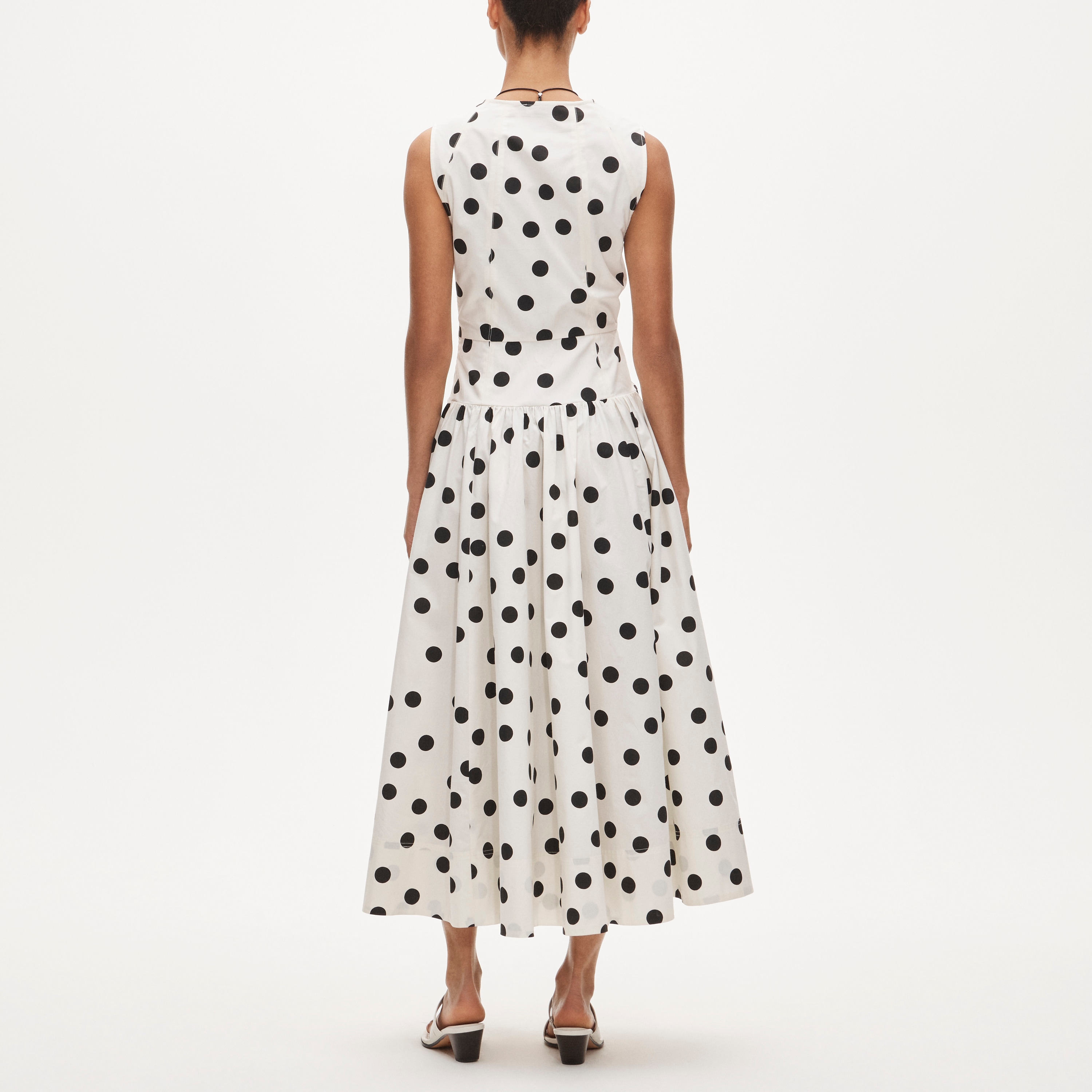 Button-front dress in dot-print cotton poplin