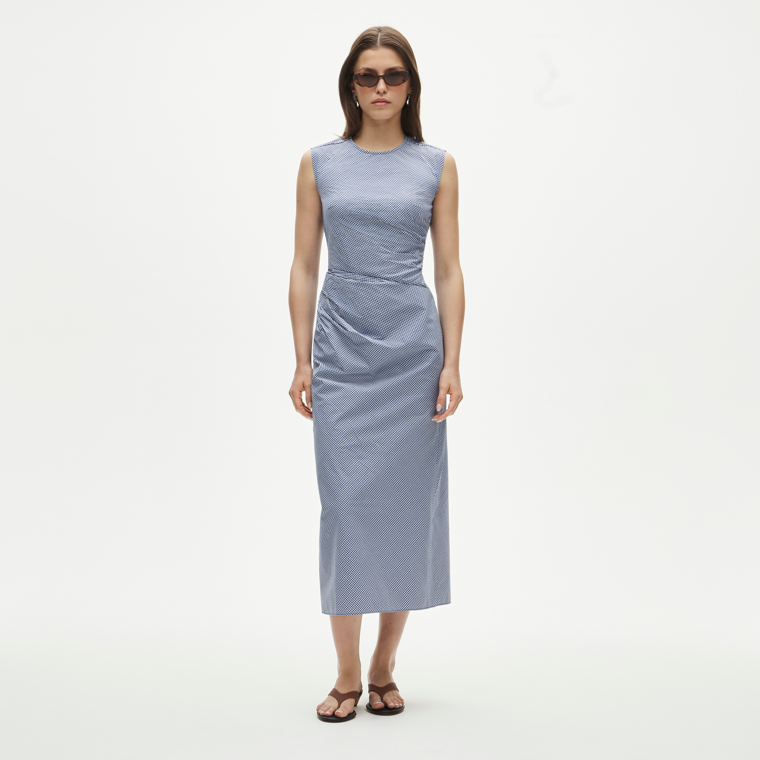 Ruched midi dress in stretch cotton-blend poplin - image 2