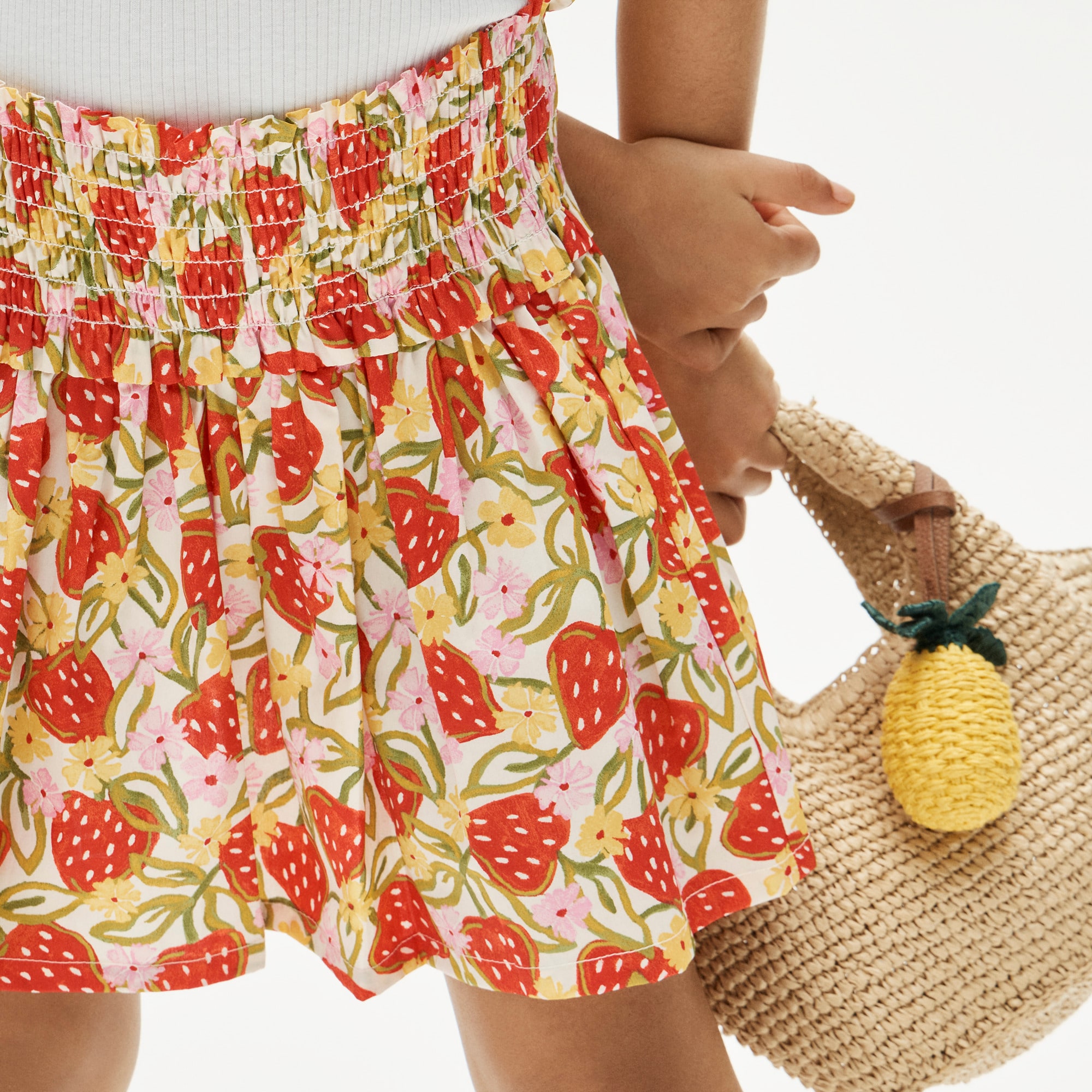 Girls' smocked-waist skirt in cotton poplin
