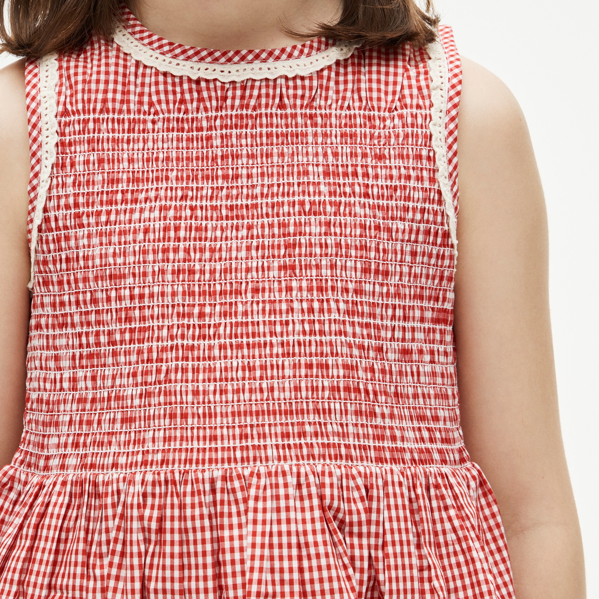 Girls' smocked dress in cotton poplin gingham