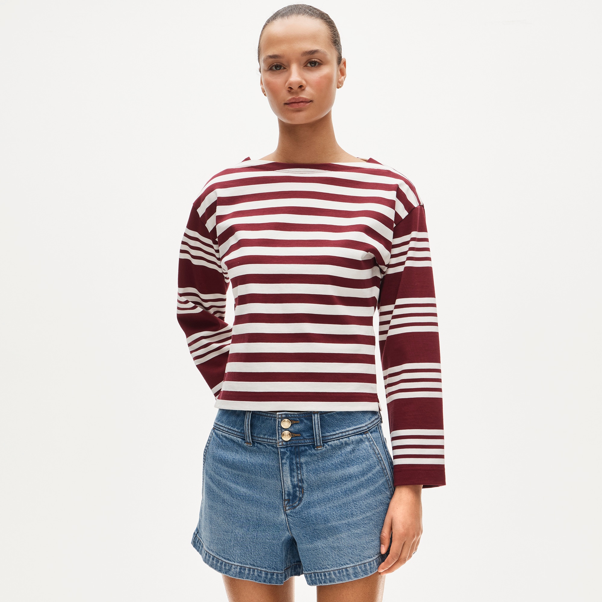 Denim short with stacked buttons - image 3