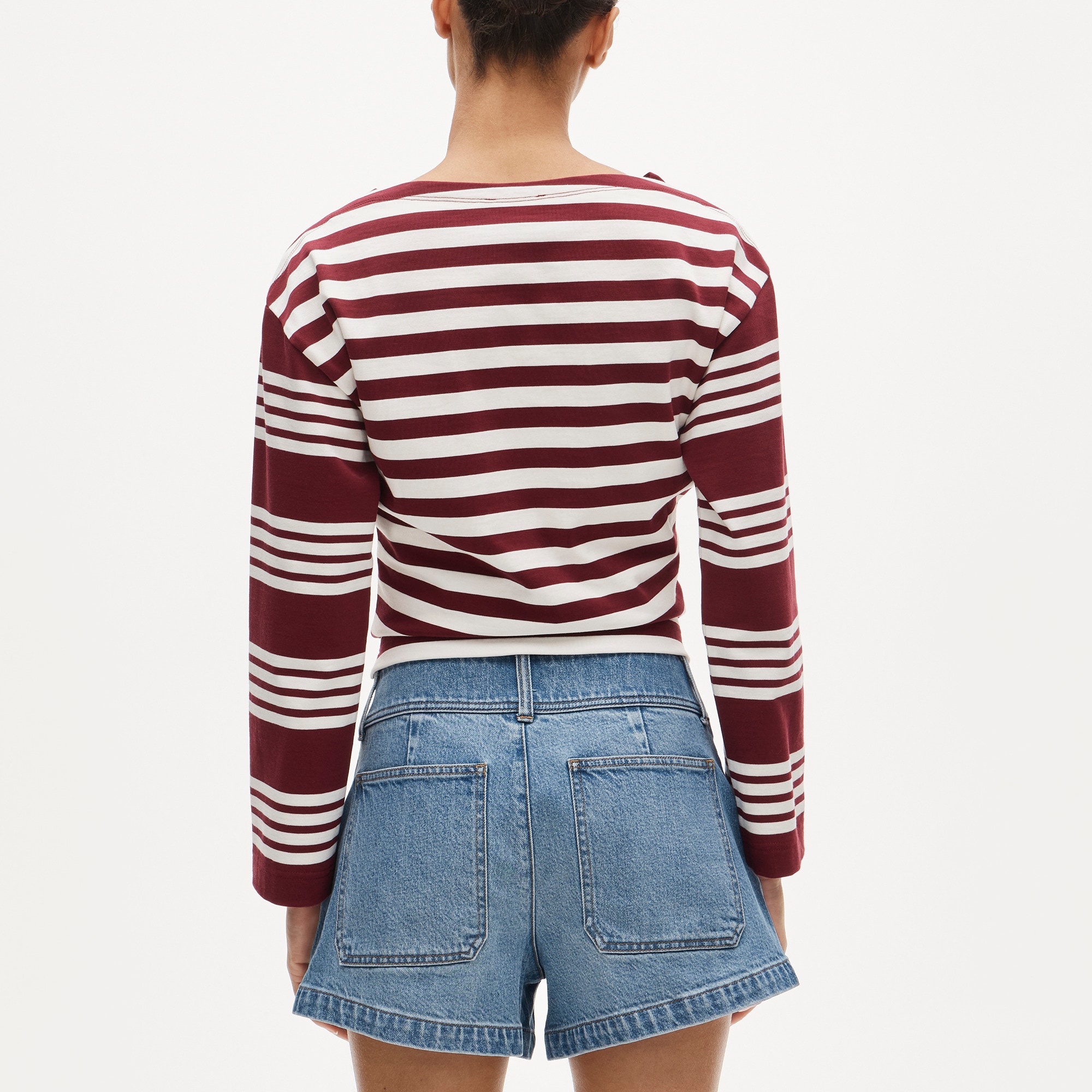Denim short with stacked buttons - image 5