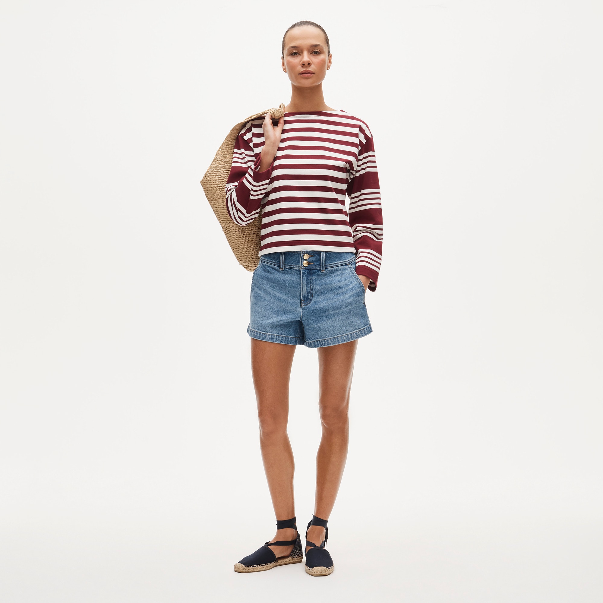 Denim short with stacked buttons - image 2