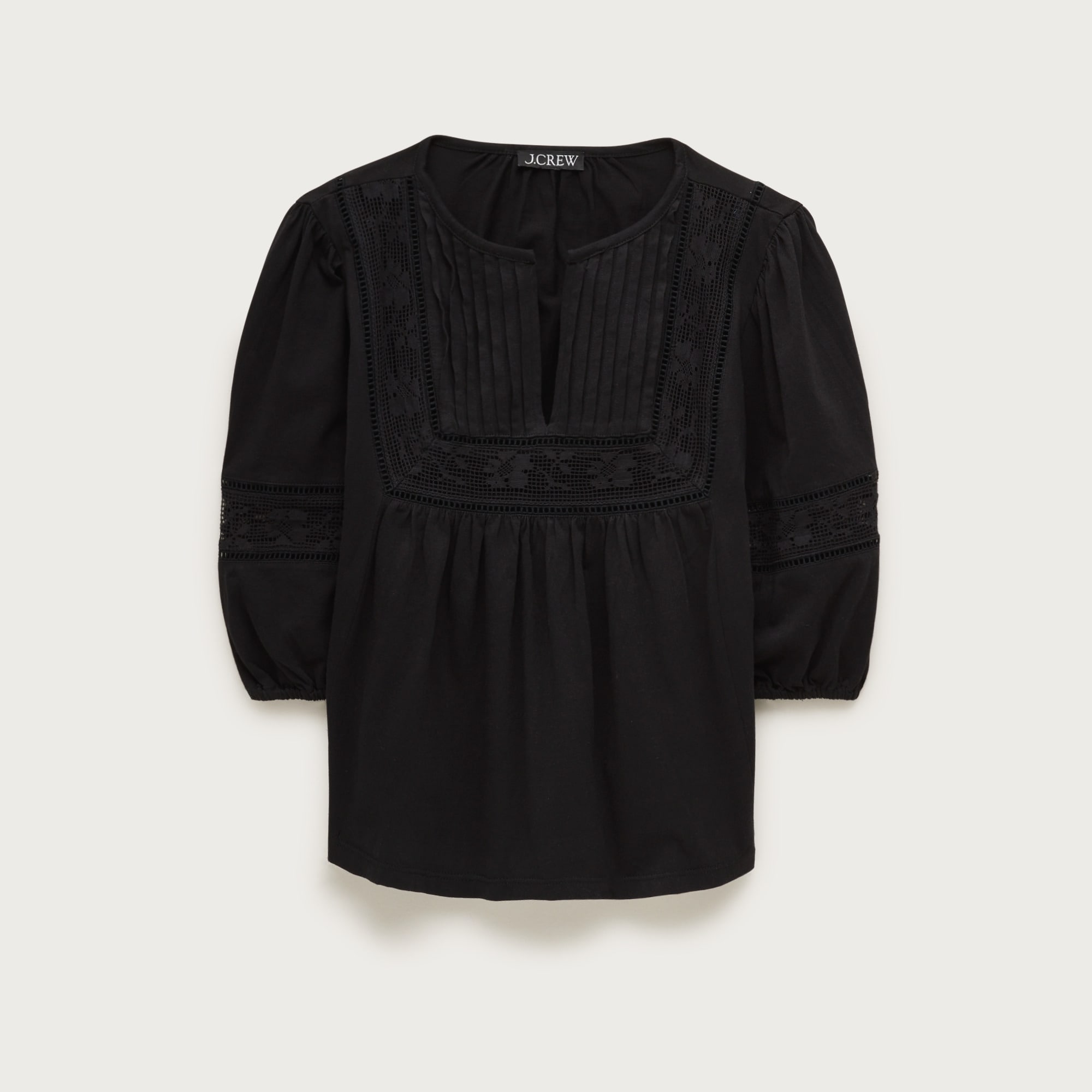 Lace-trim puff-sleeve shirt in broken-in jersey