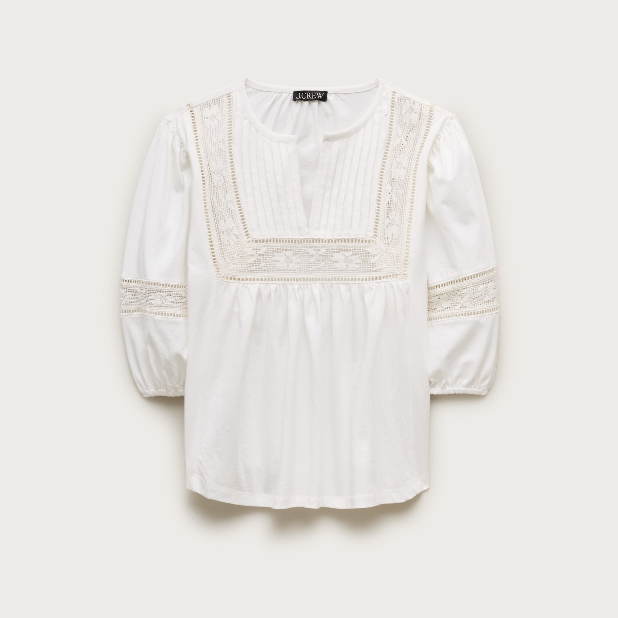 Lace-trim puff-sleeve shirt in broken-in jersey from J.Crew - $59.50