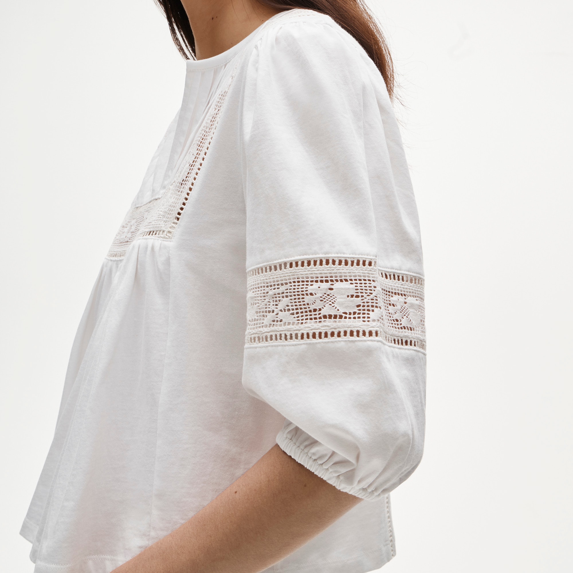 Lace-trim puff-sleeve shirt in broken-in jersey - image 4