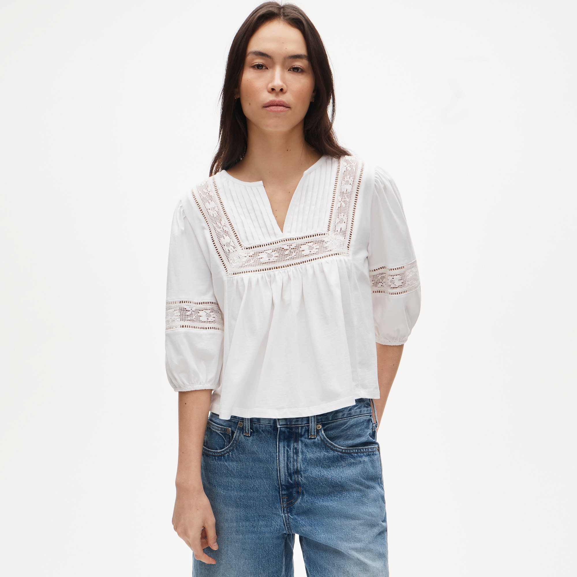 Lace-trim puff-sleeve shirt in broken-in jersey - image 2