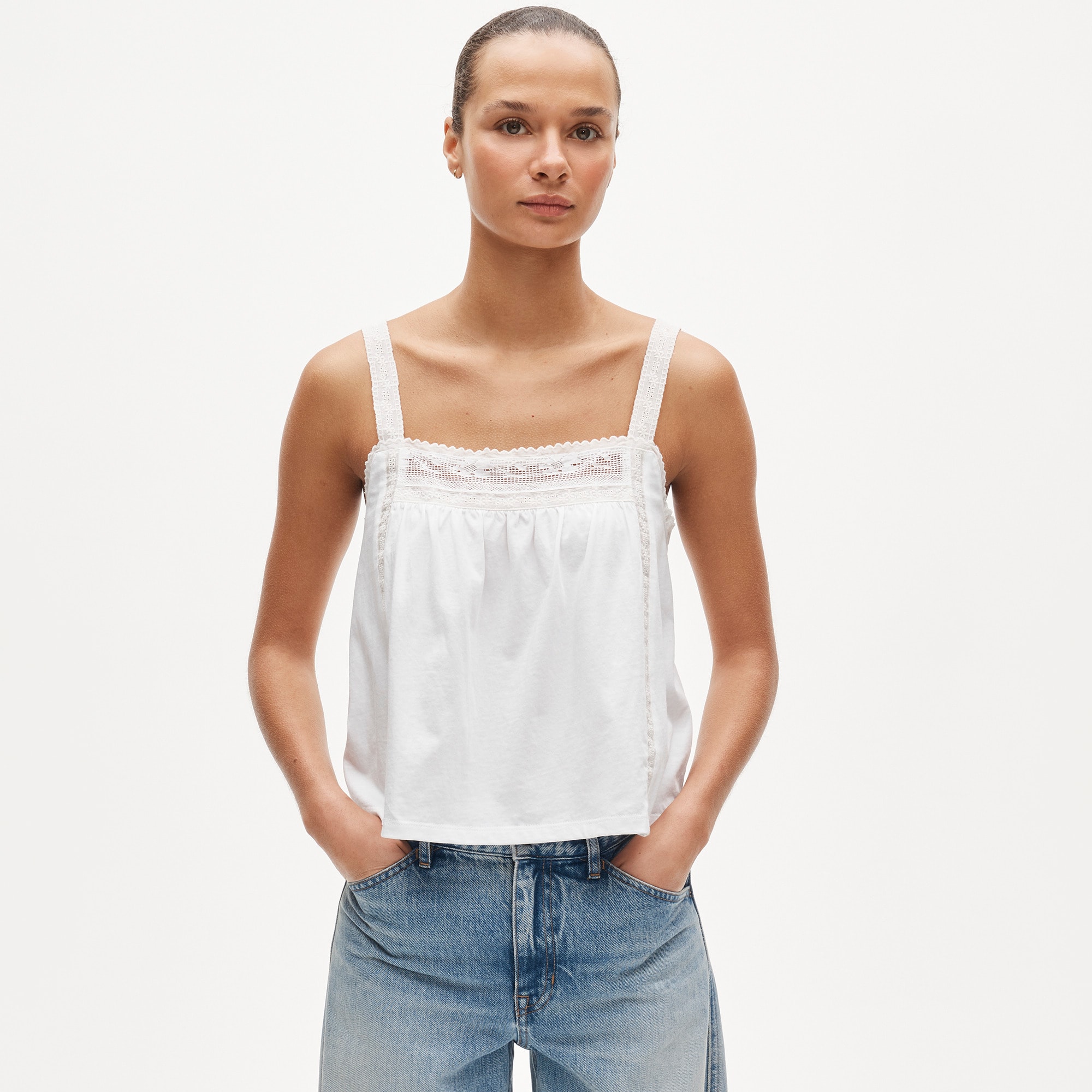Lace-trim tank top in broken-in jersey - image 2