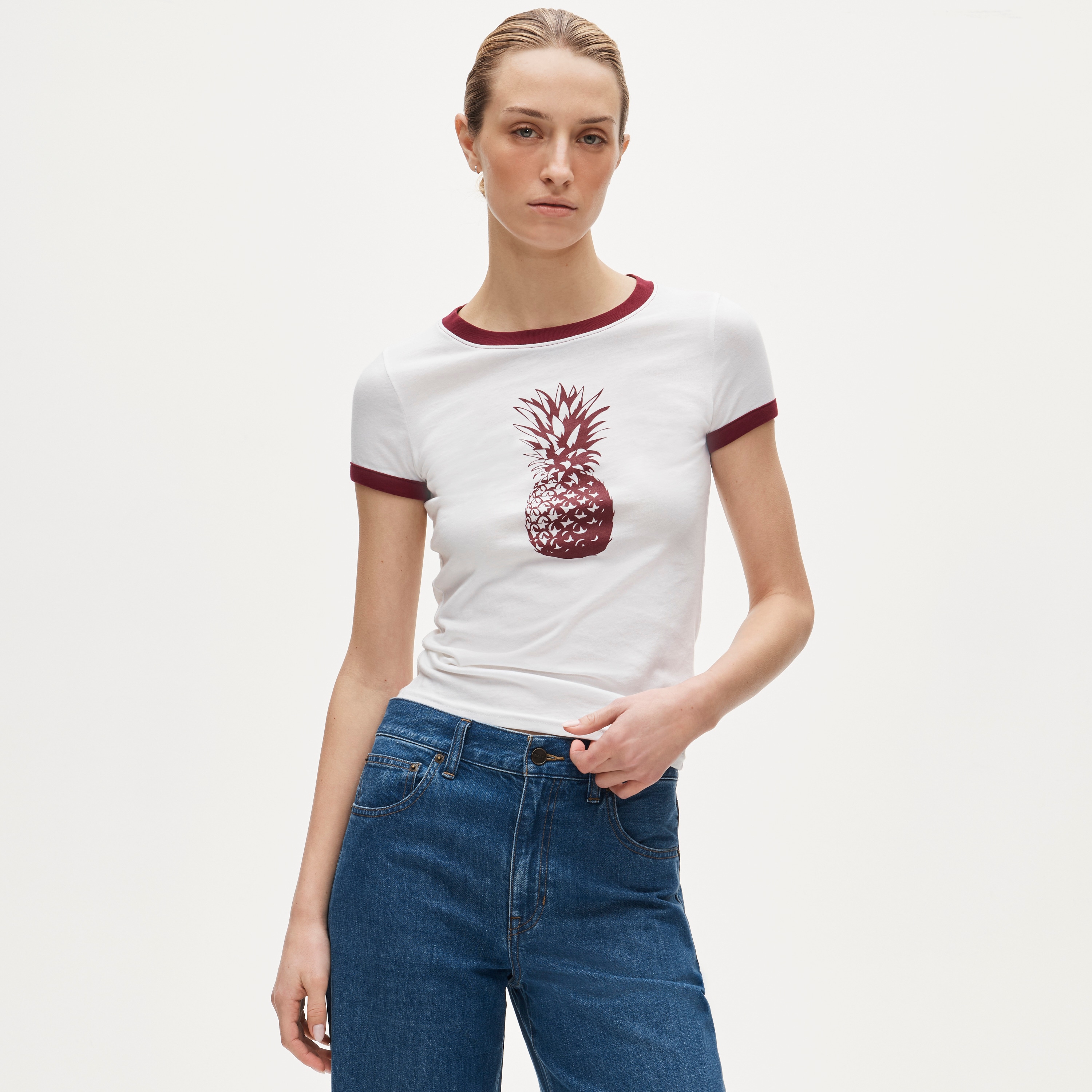 Vintage jersey pineapple graphic ringer T-shirt - image 2