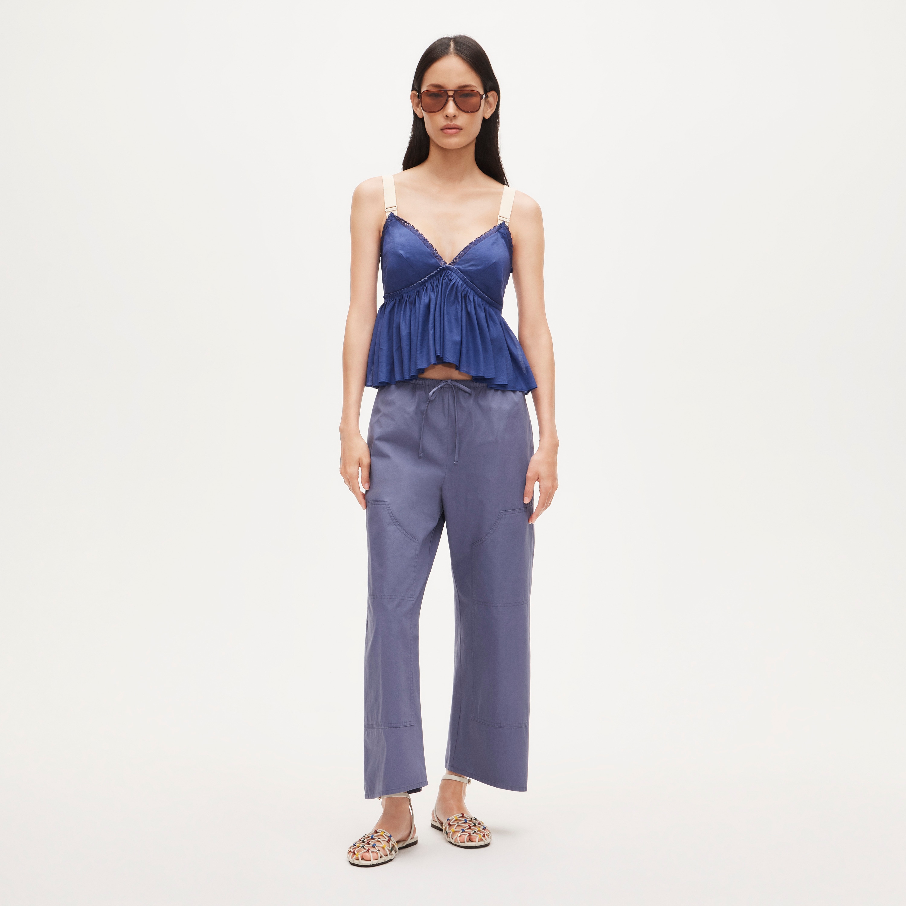 Empire-waist top in cotton voile