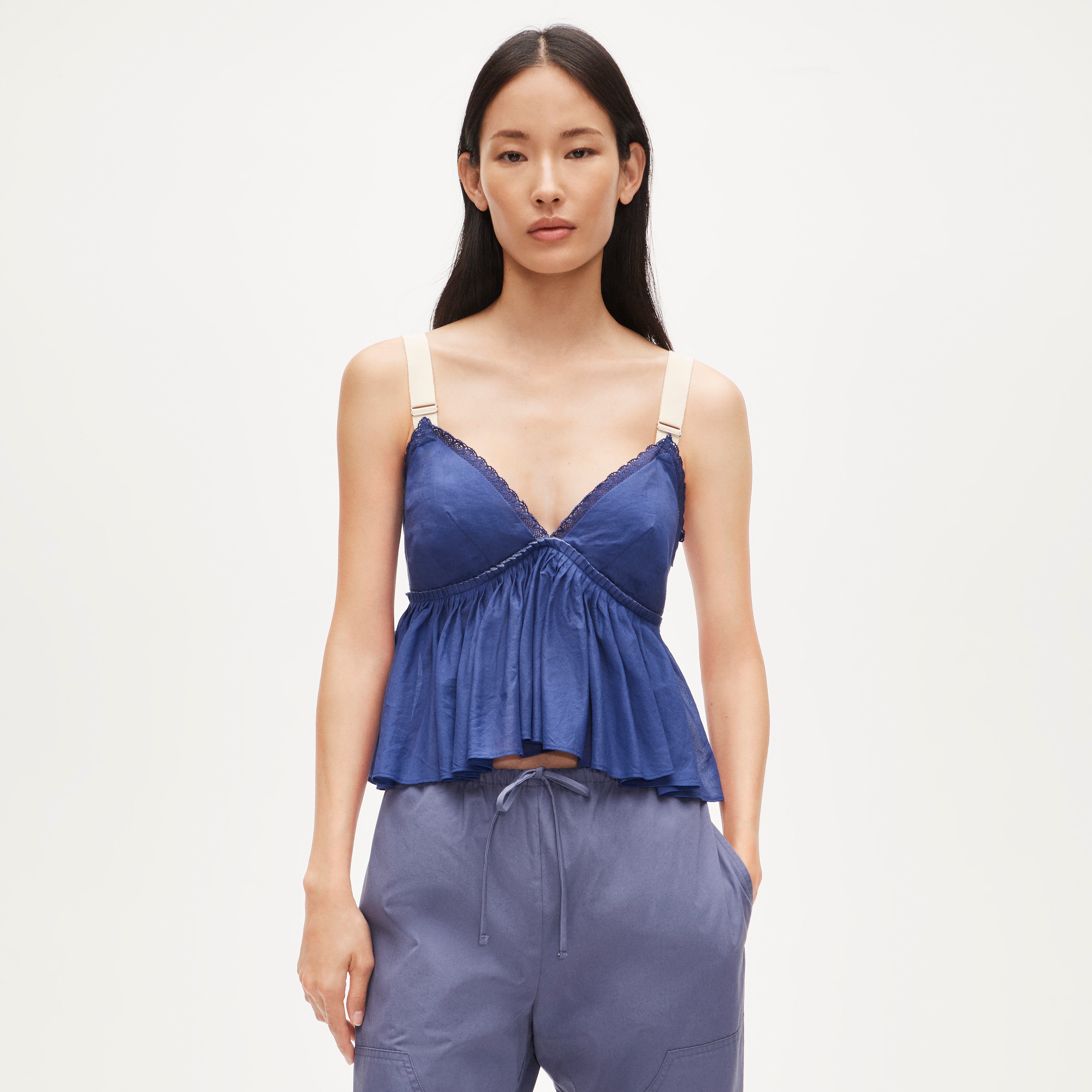 Empire-waist top in cotton voile