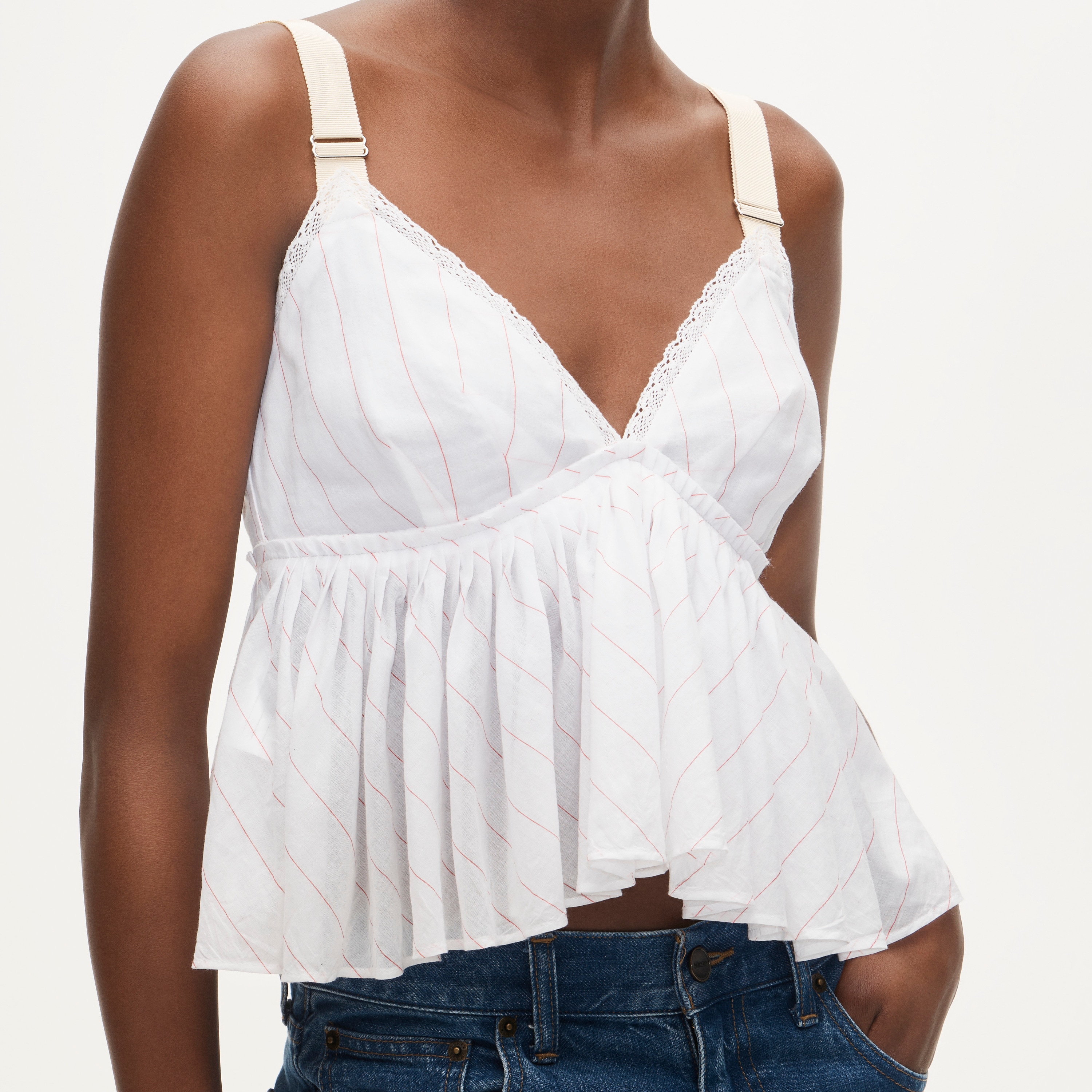 Empire-waist top in striped cotton voile
