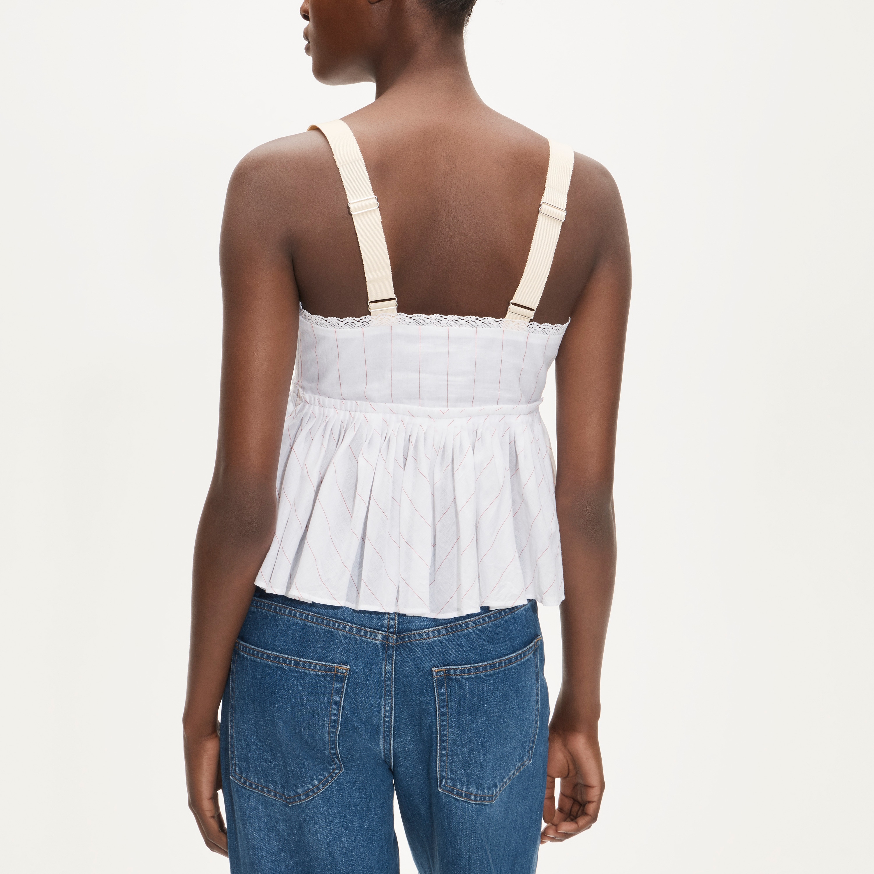 Empire-waist top in striped cotton voile