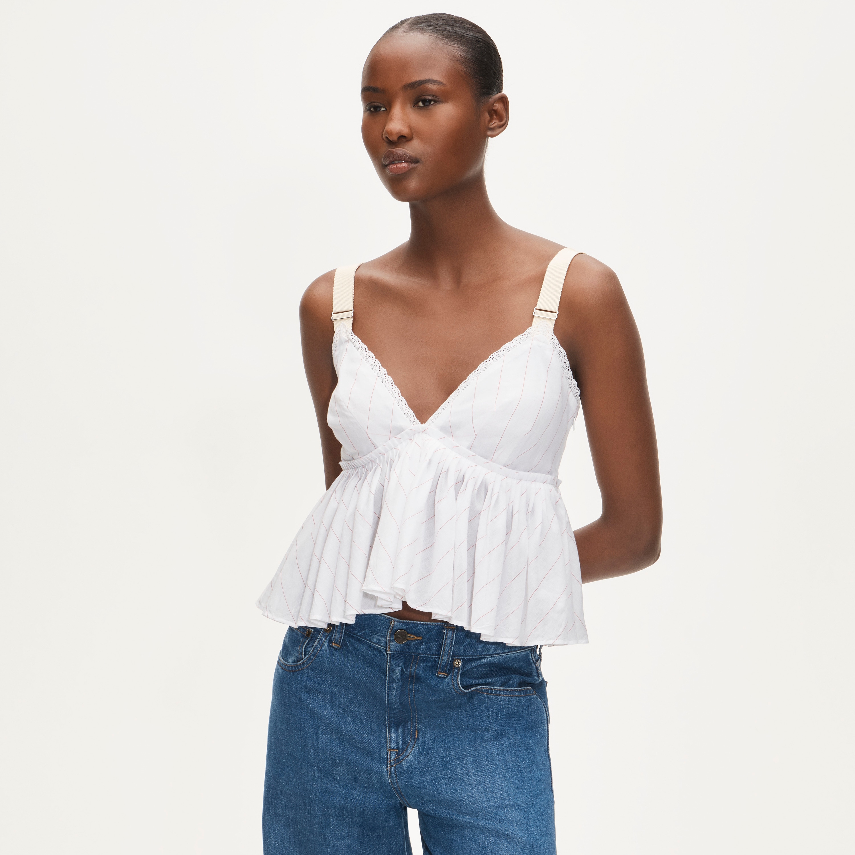 Empire-waist top in striped cotton voile