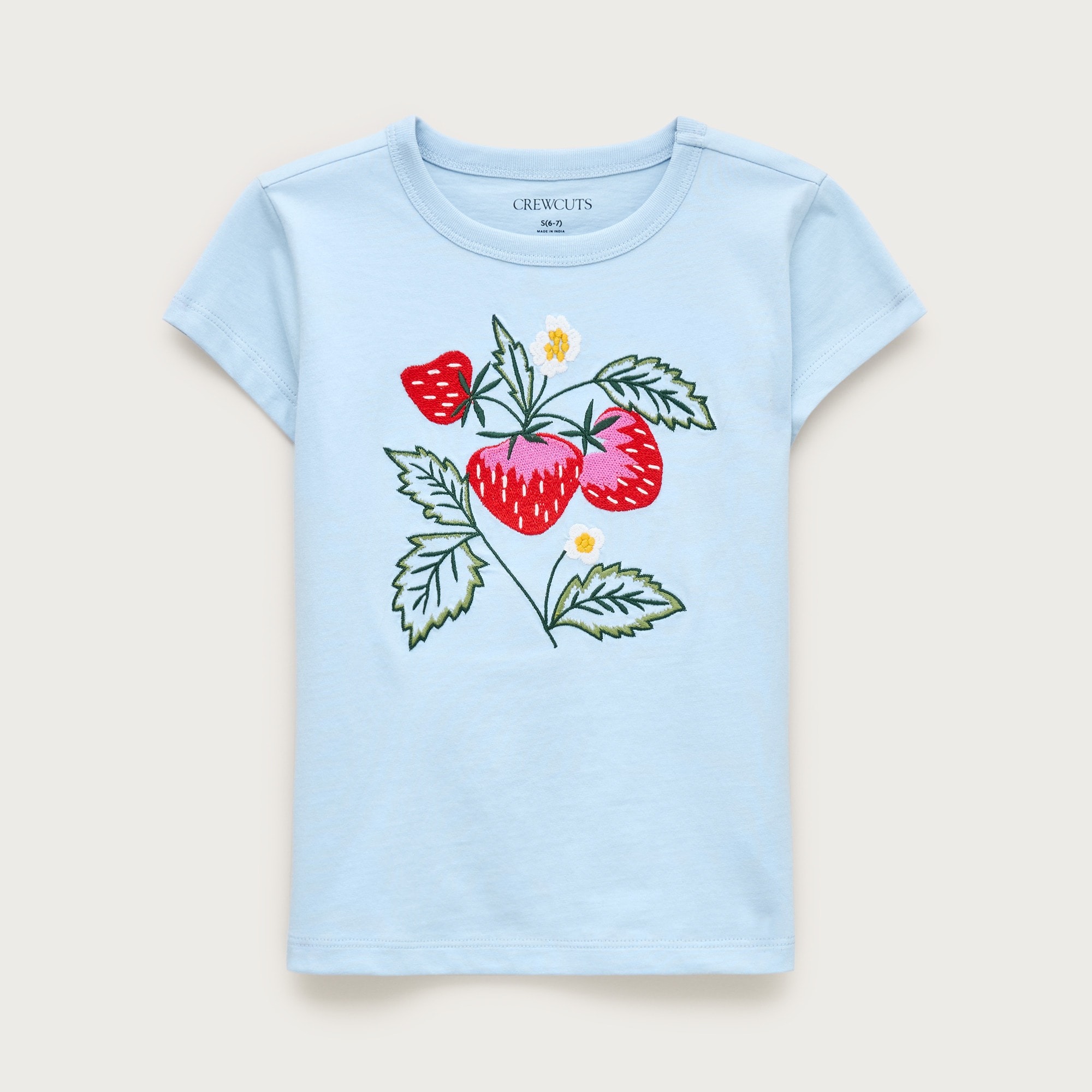 Girls' short-sleeve strawberry graphic T-shirt with embroidery
