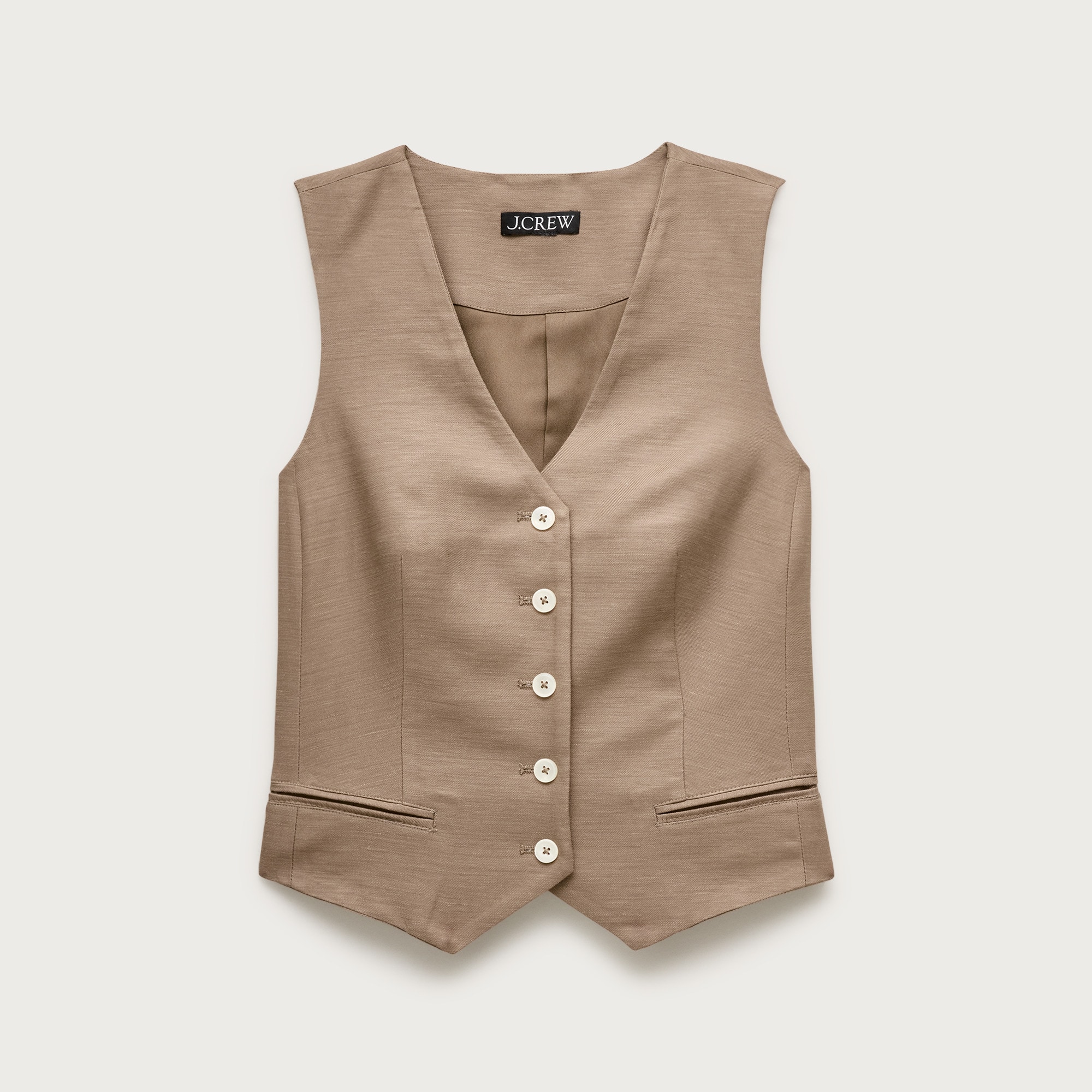 Shrunken V-neck vest top in Gramercy linen blend