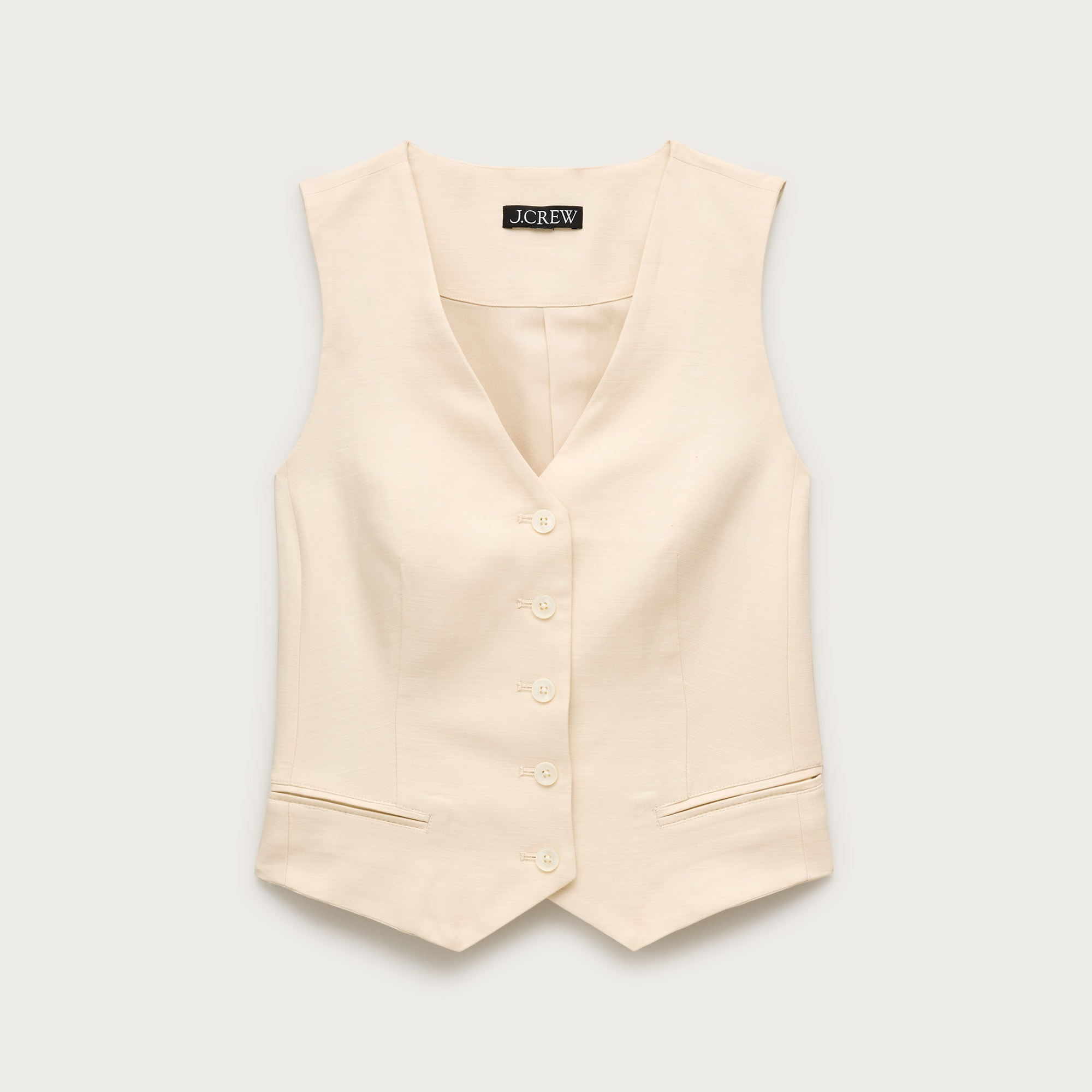 Shrunken V-neck vest top in Gramercy linen blend