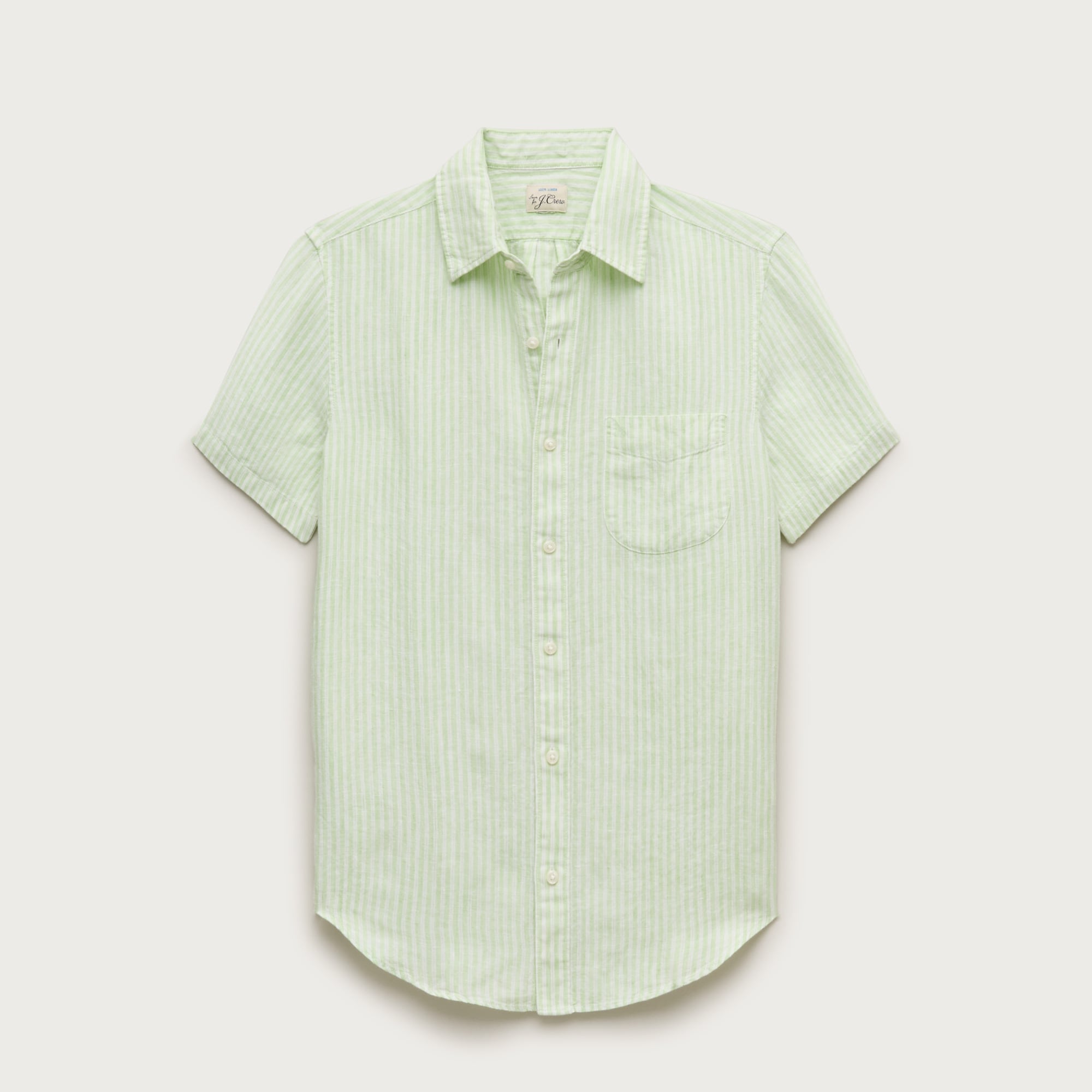 Short-sleeve point-collar linen shirt in stripe