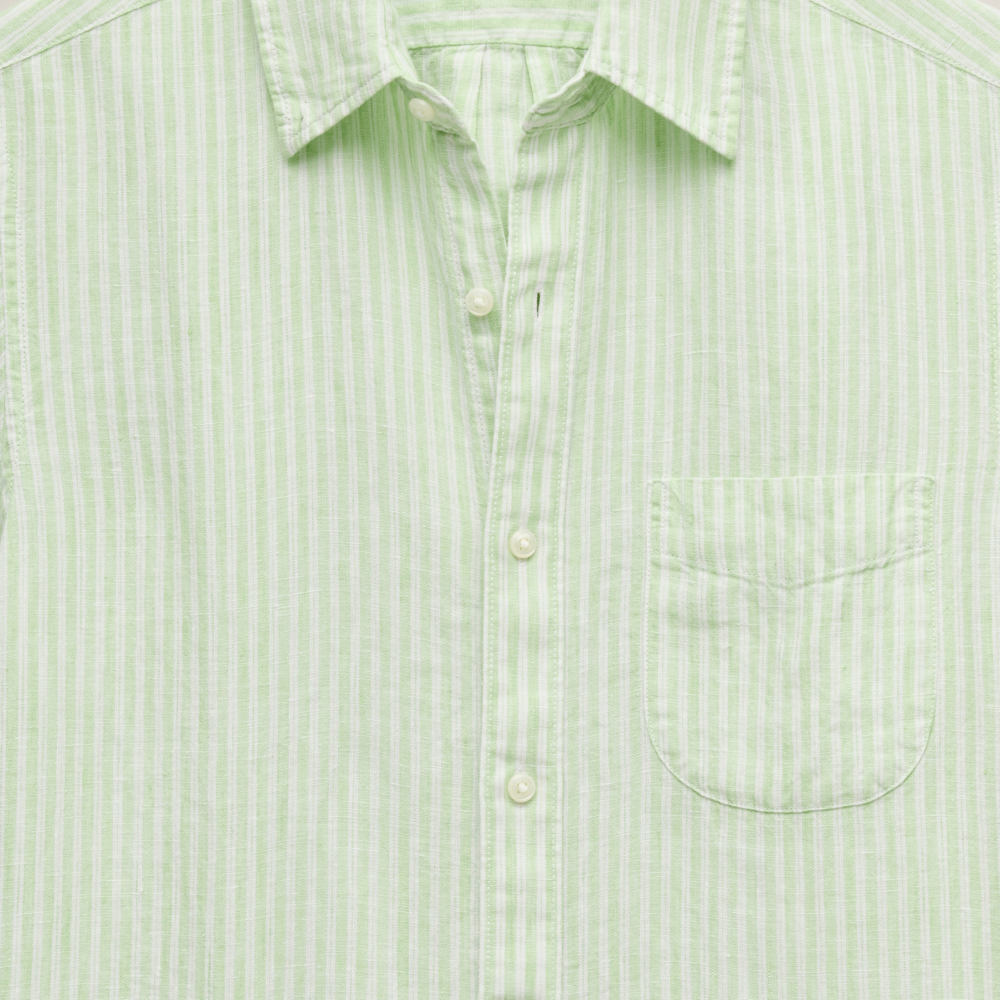 Short-sleeve point-collar linen shirt in stripe