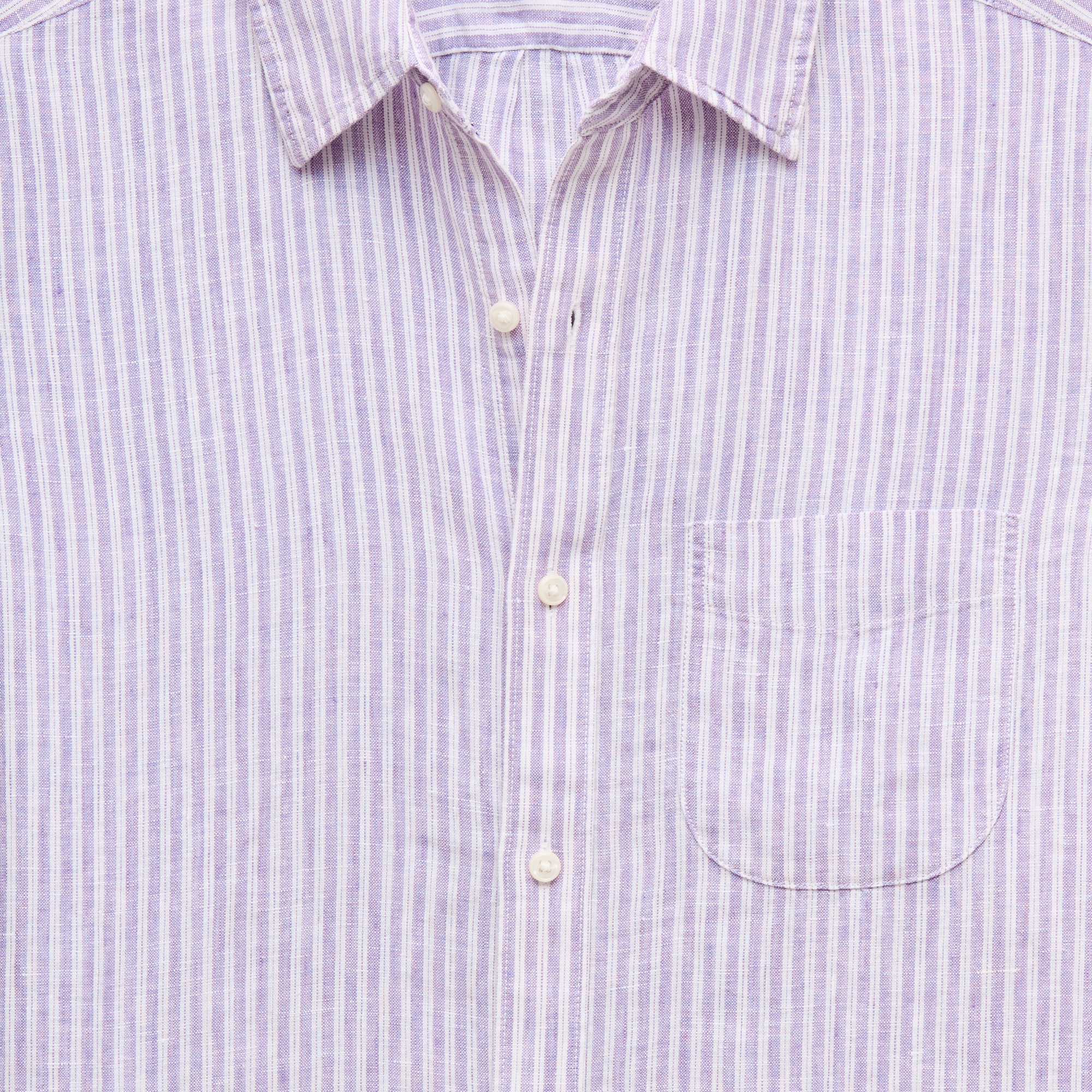 Short-sleeve point-collar linen shirt in stripe