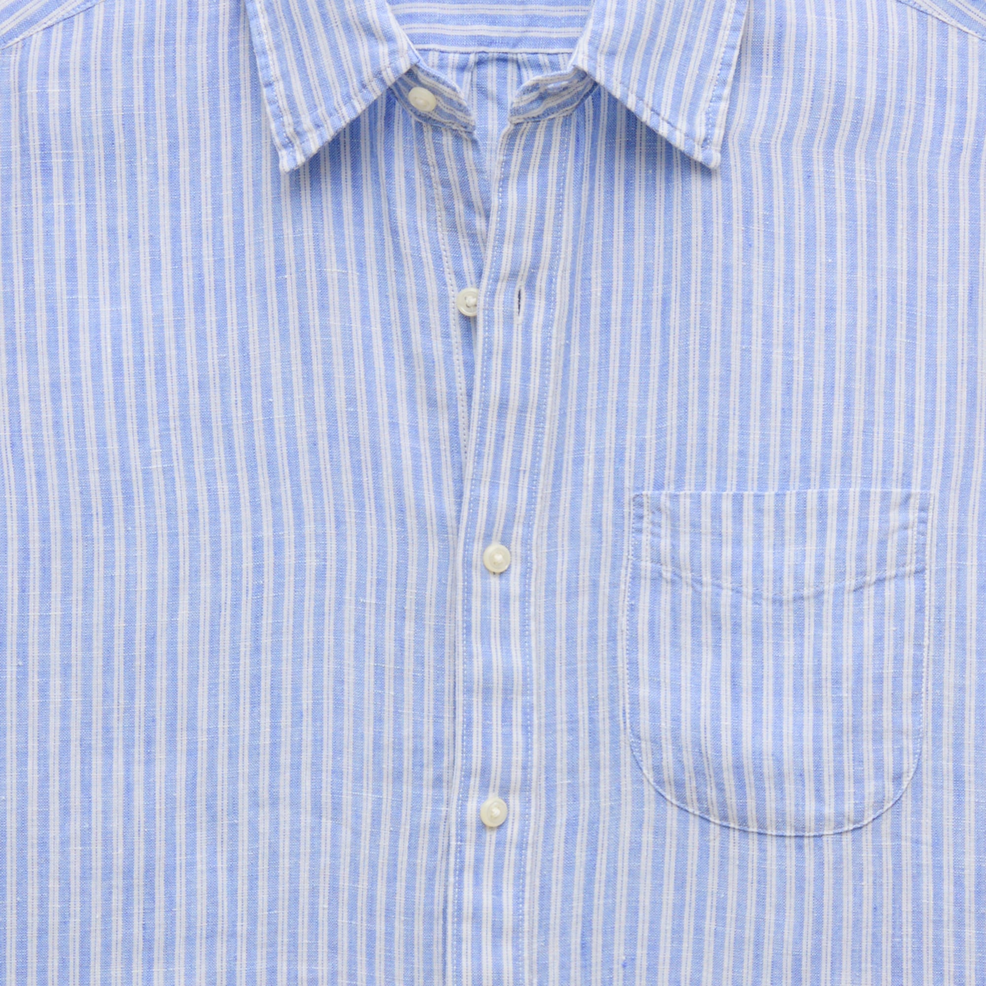 Short-sleeve point-collar linen shirt in stripe