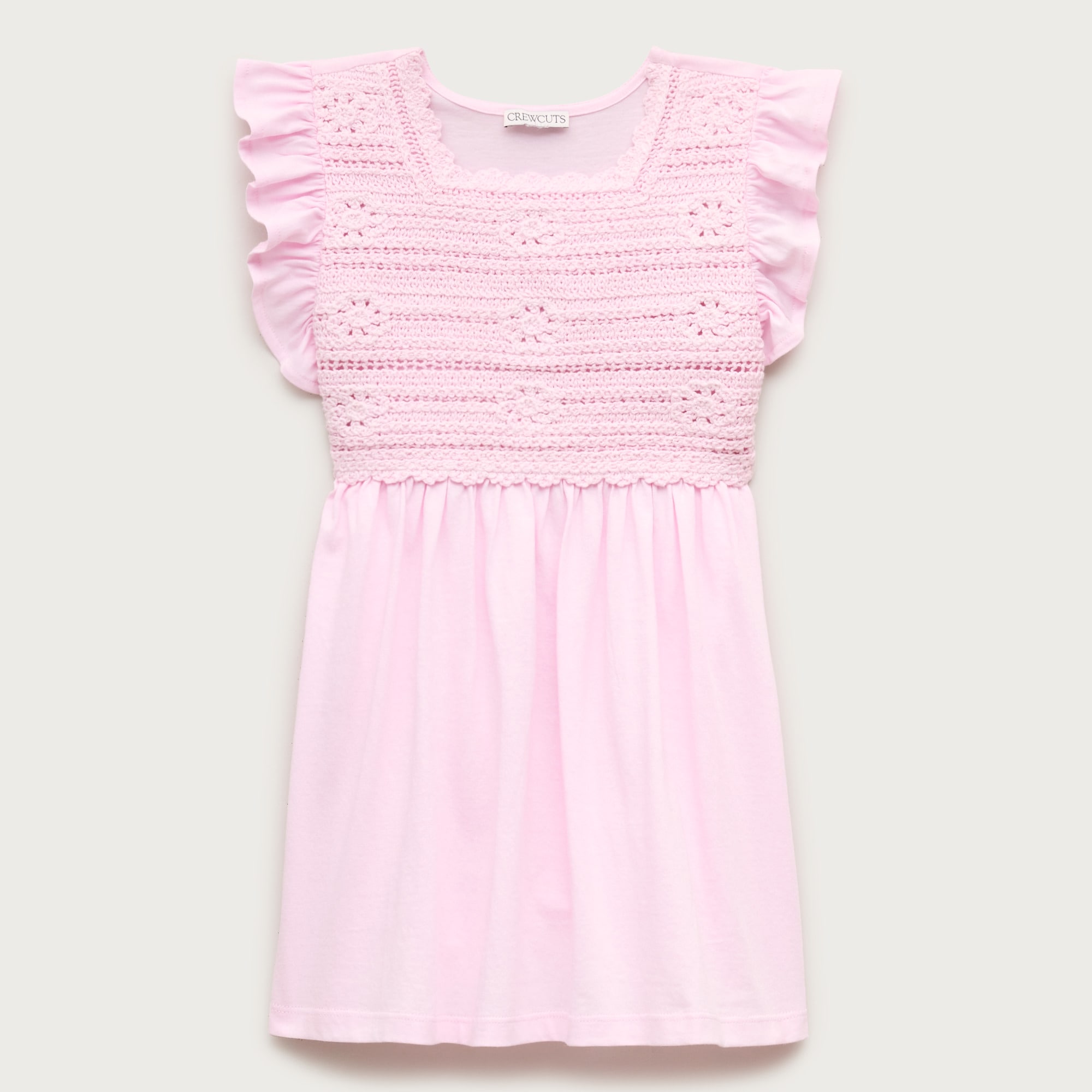 Girls' crochet ruffle-sleeve dress in jersey